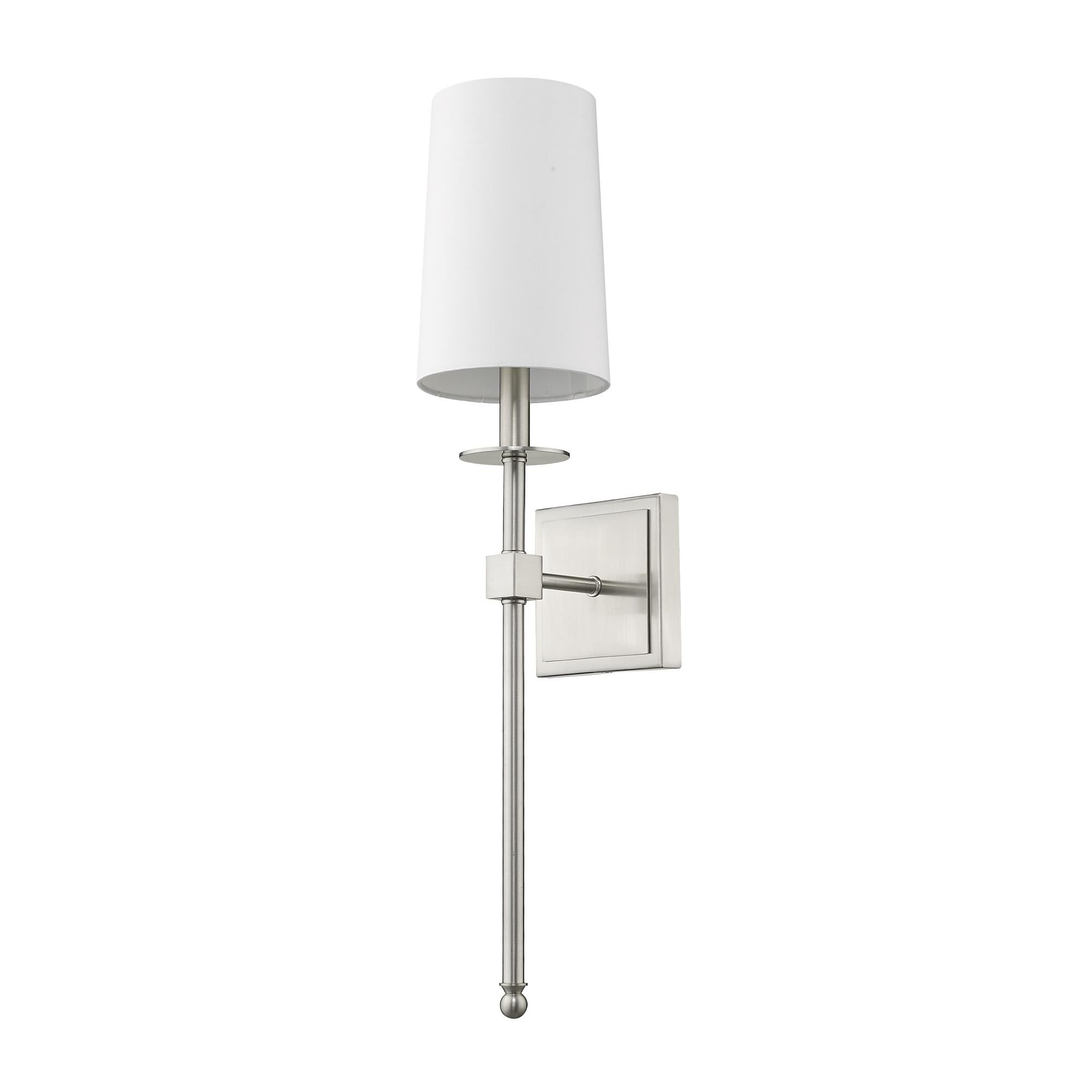 Shown in Brushed Nickel finish and Fabric glass and Fabric shade