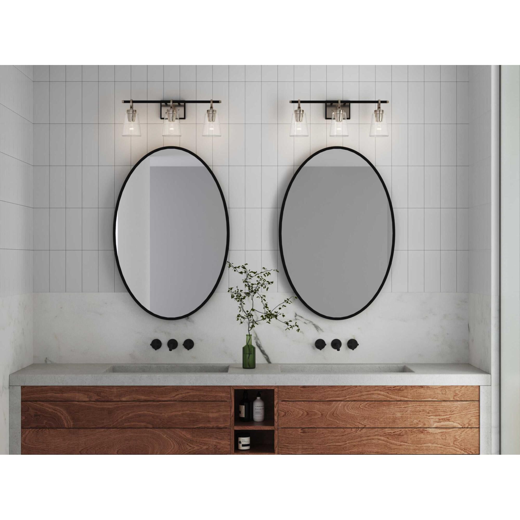 Shown in Brushed Nickel finish and Clear glass