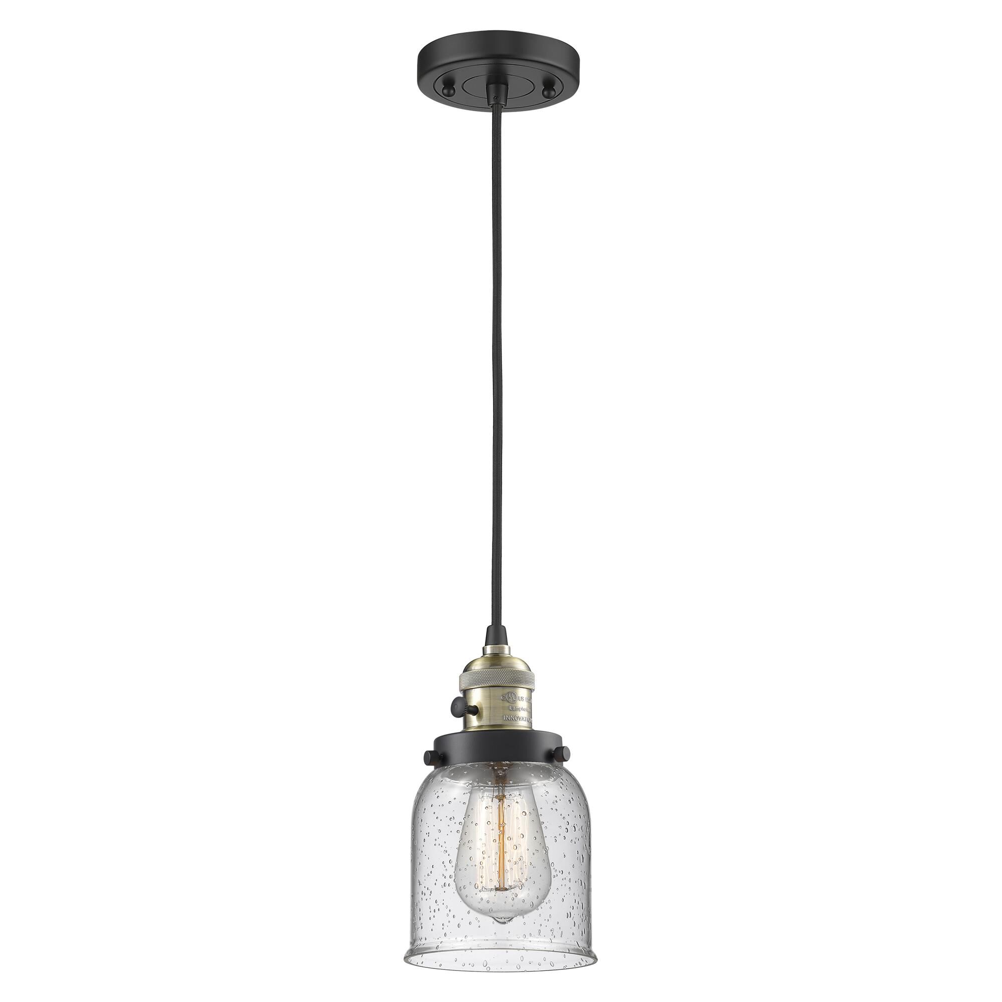 Shown in Black Antique Brass finish and Seedy glass