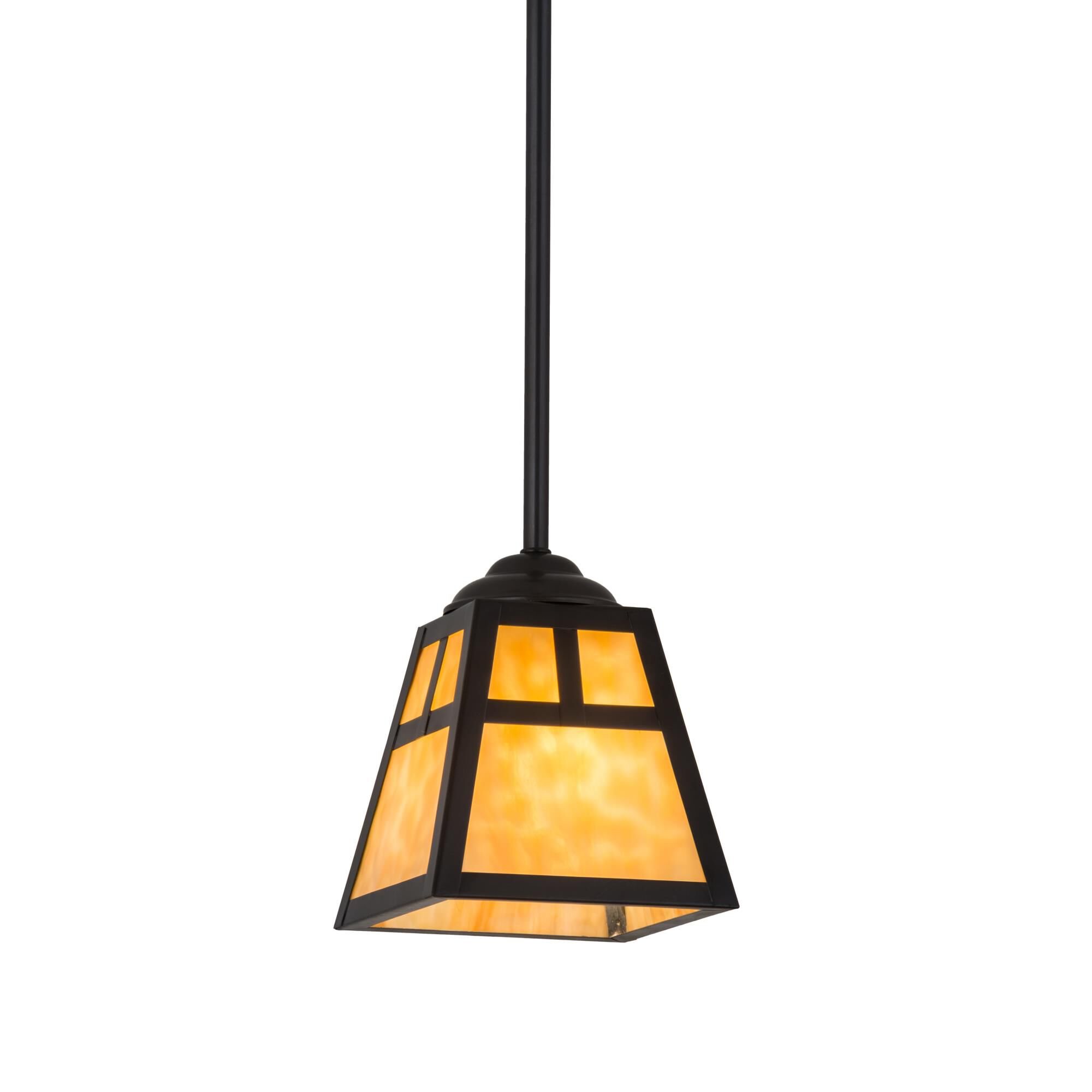 Shown in Craftsman Brown Finish finish and Iridized Beige glass