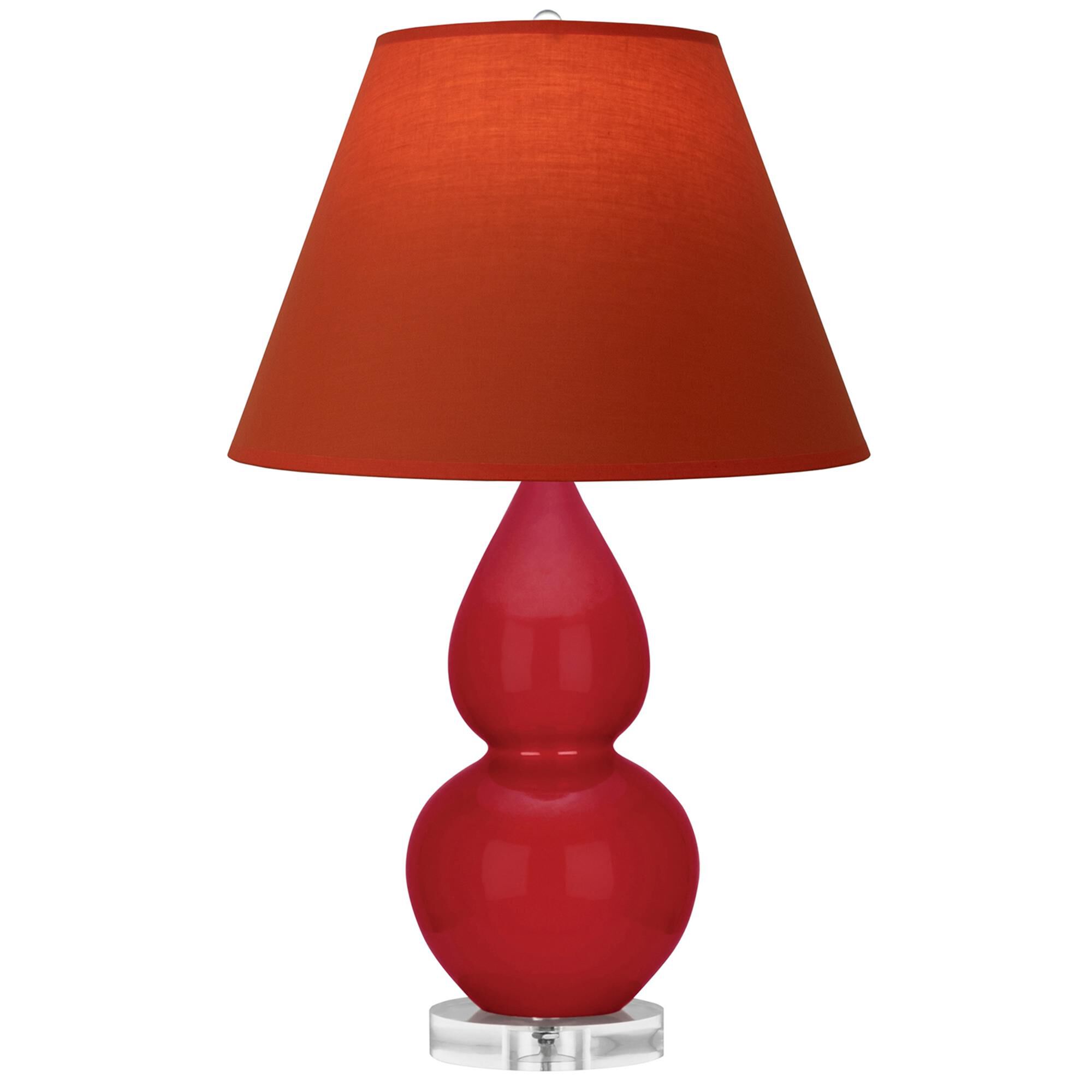 Shown in Ruby Red finish and Tangerine and Taupe Lining shade and Lucite accent