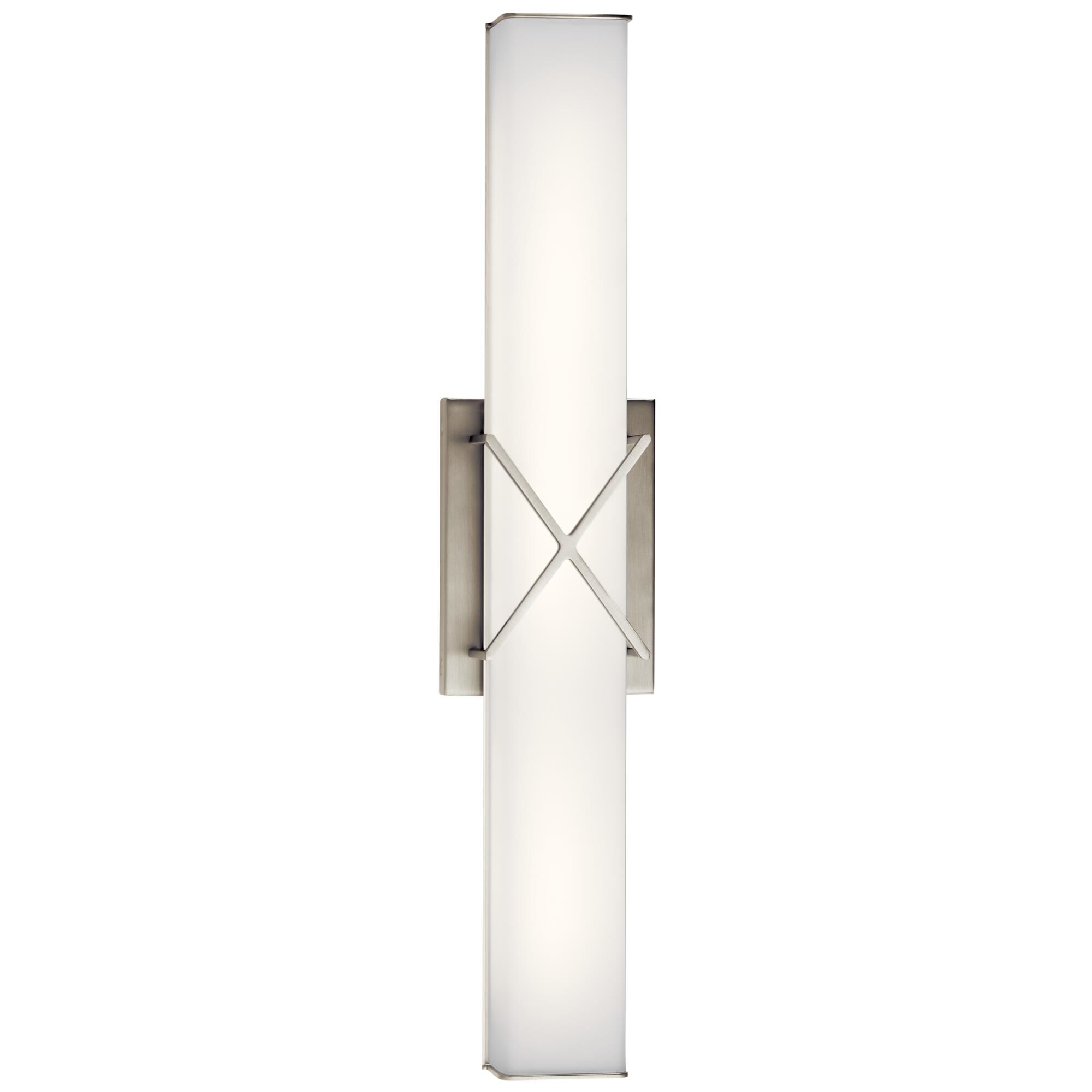 Shown in Brushed Nickel finish and Satin Etched White glass