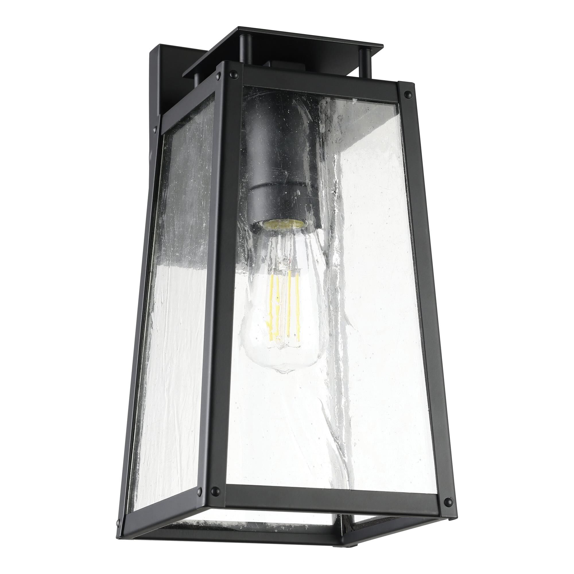 Shown in Matte Black finish and Clear Antique glass