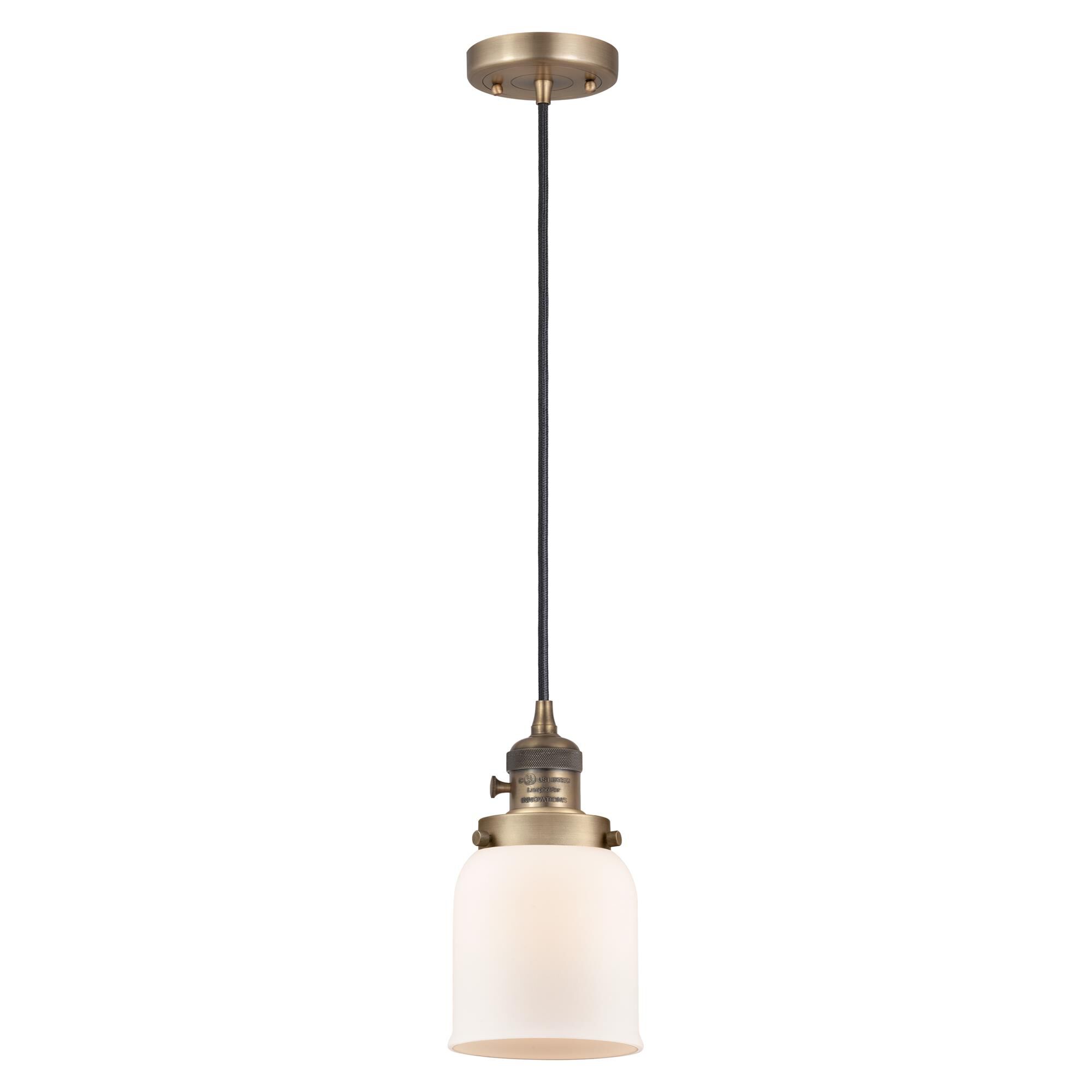 Shown in Brushed Brass finish and Matte White glass