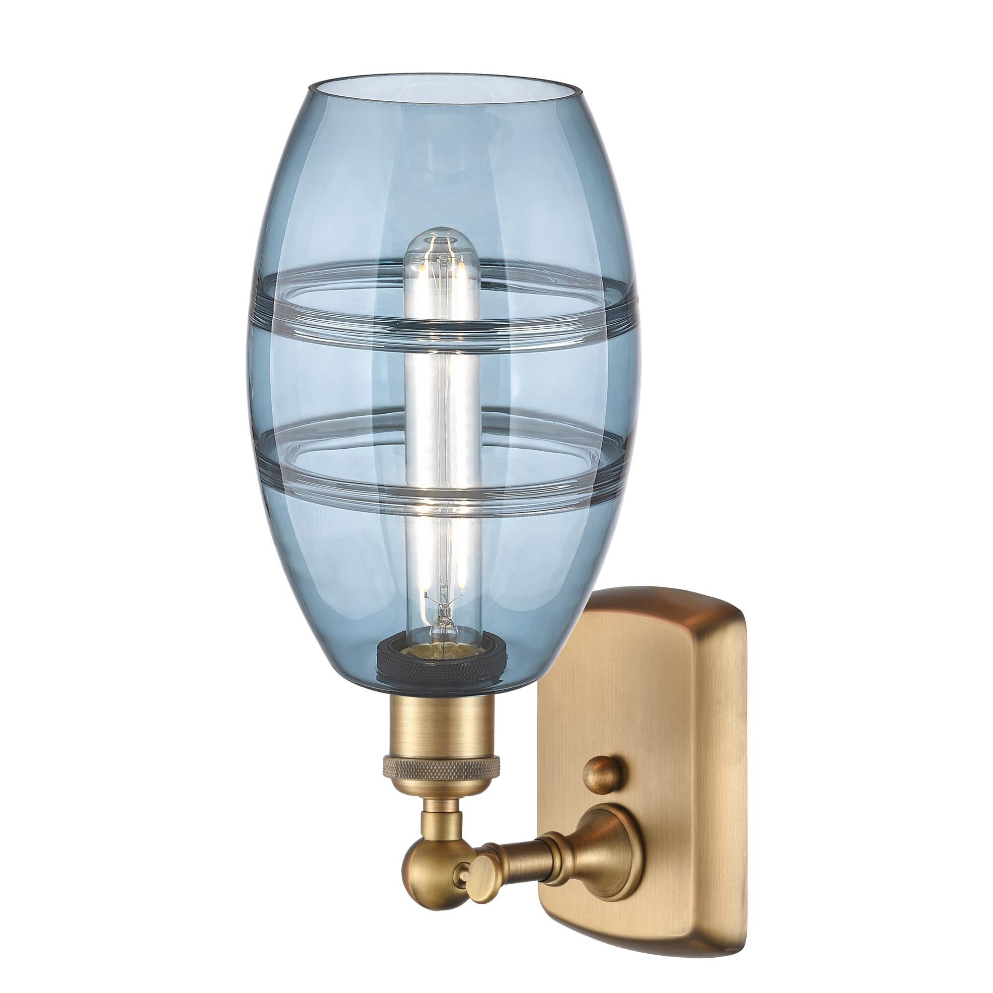 Shown in Brushed Brass finish and Princess Blue glass