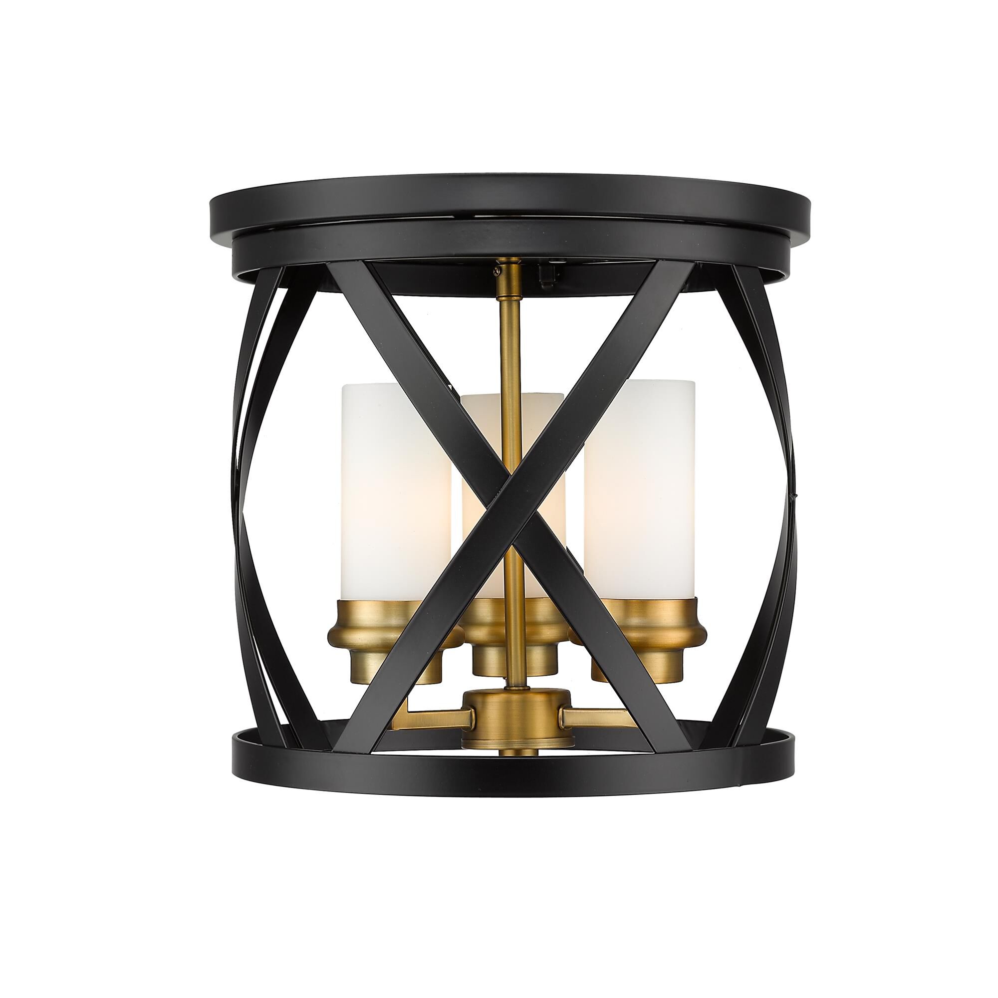 Shown in Matte Black + Olde Brass finish and Glass shade