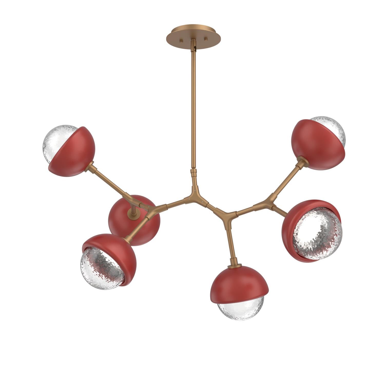 Shown in Novel Brass finish and Clear glass and Cinnamon Red accent