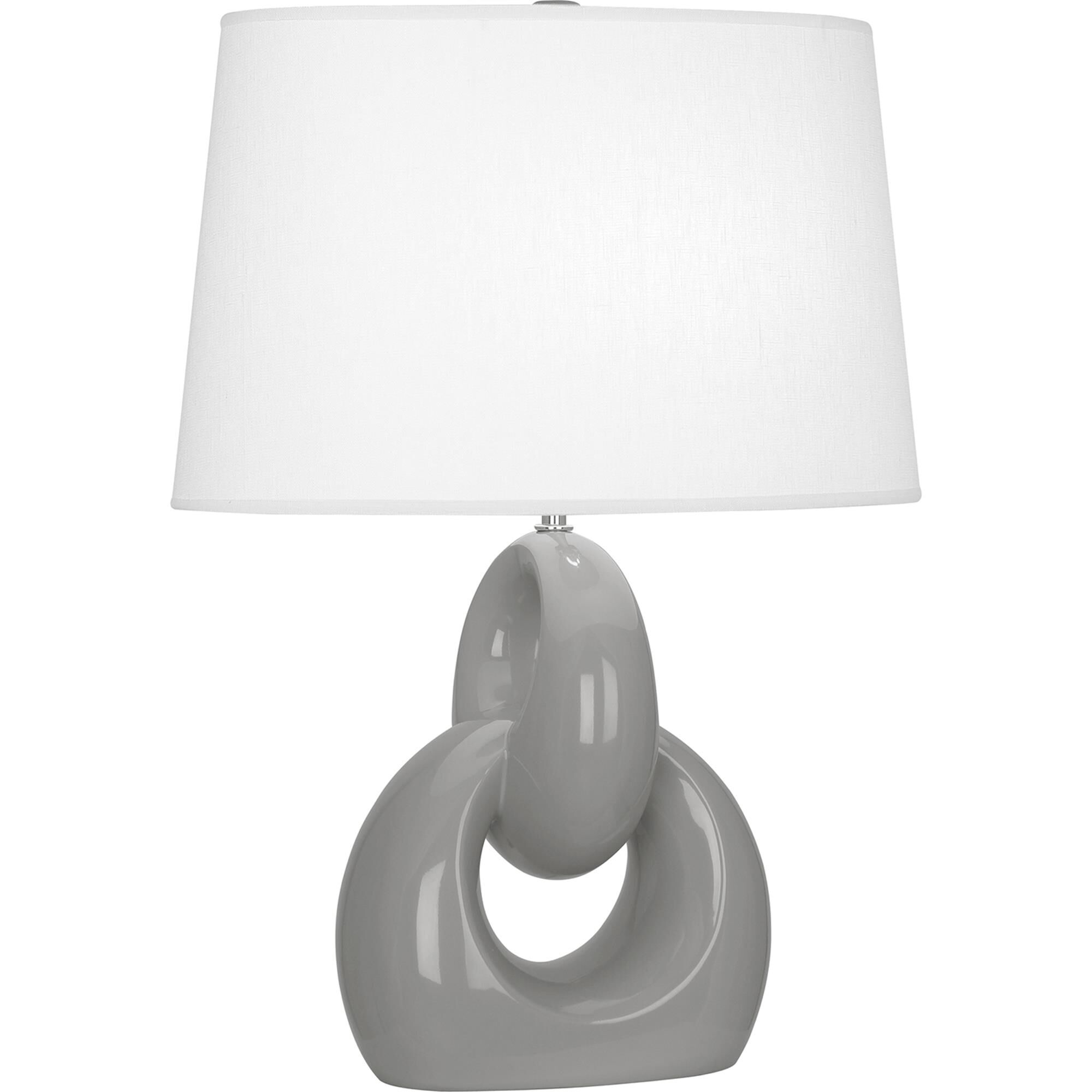 Shown in Smoky Taupe Glazed Ceramic With Polished Nickel Accents finish and Oval Oyster Linen shade