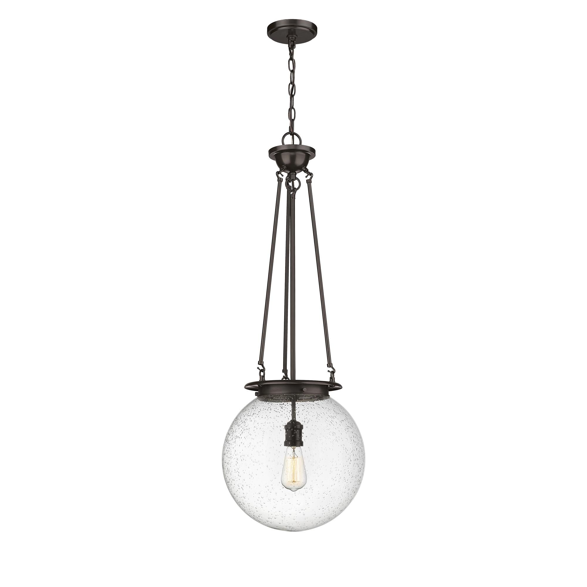 Shown in Oiled Brass finish and Seedy glass