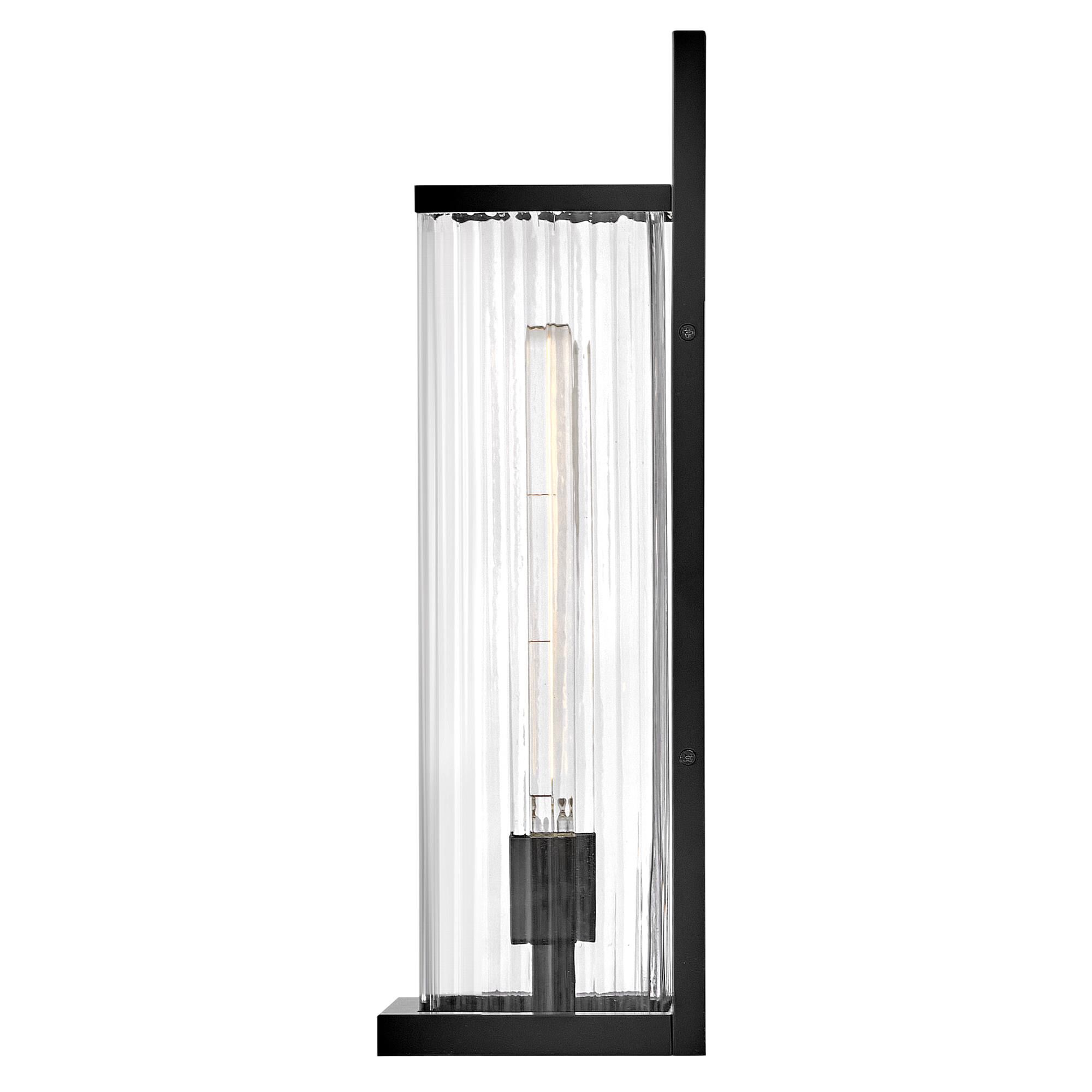 Shown in Black finish and Clear Ribbed glass