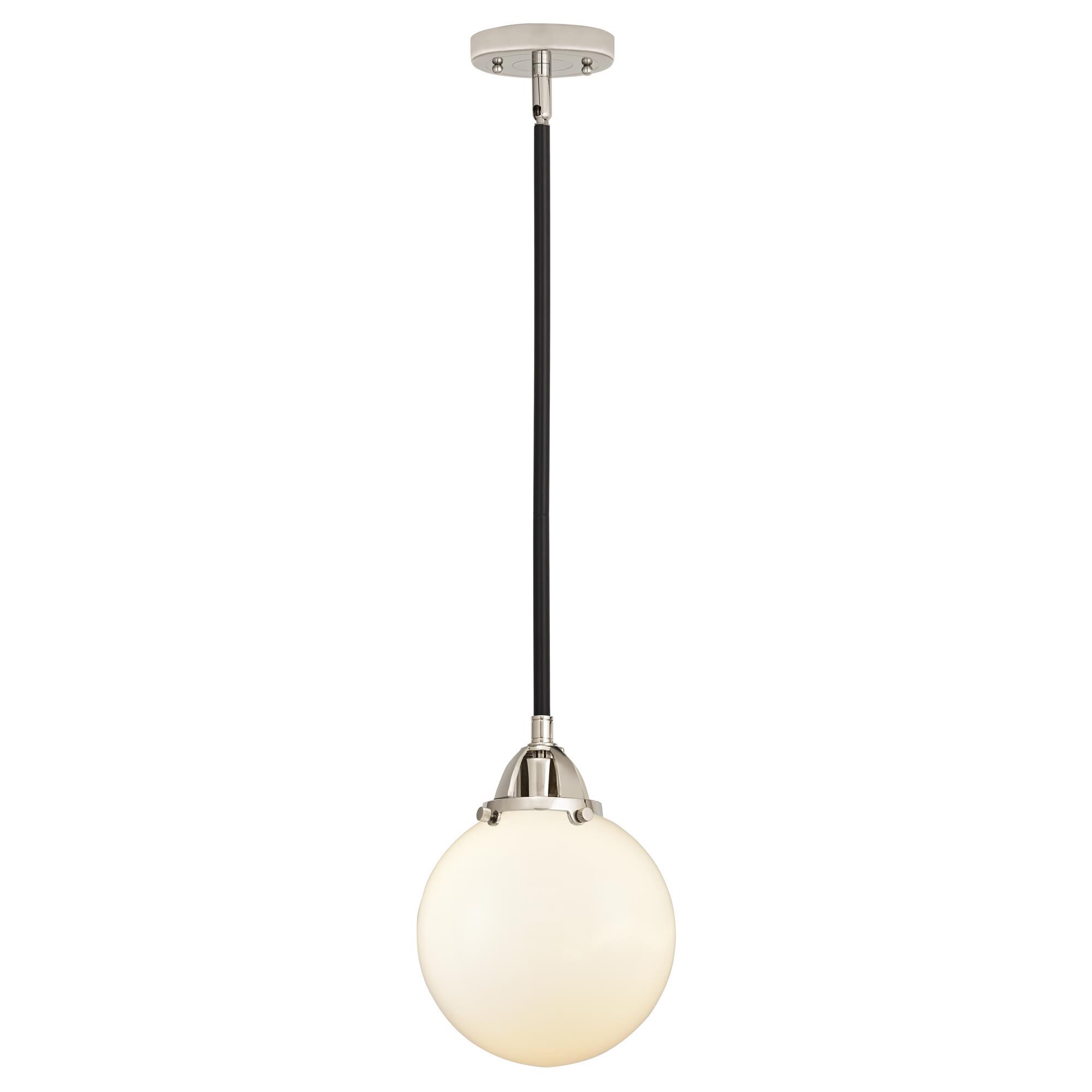 Shown in Black Polished Nickel finish and Matte White Cased Beacon glass and No Shade shade