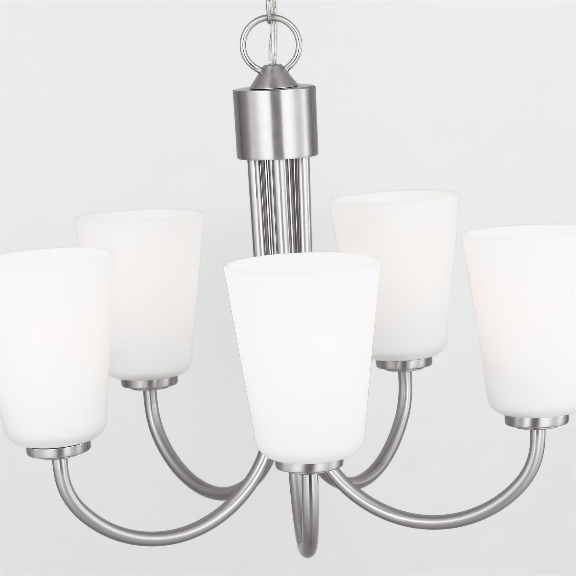 Shown in Brushed Nickel finish and Etched Painted White Inside glass