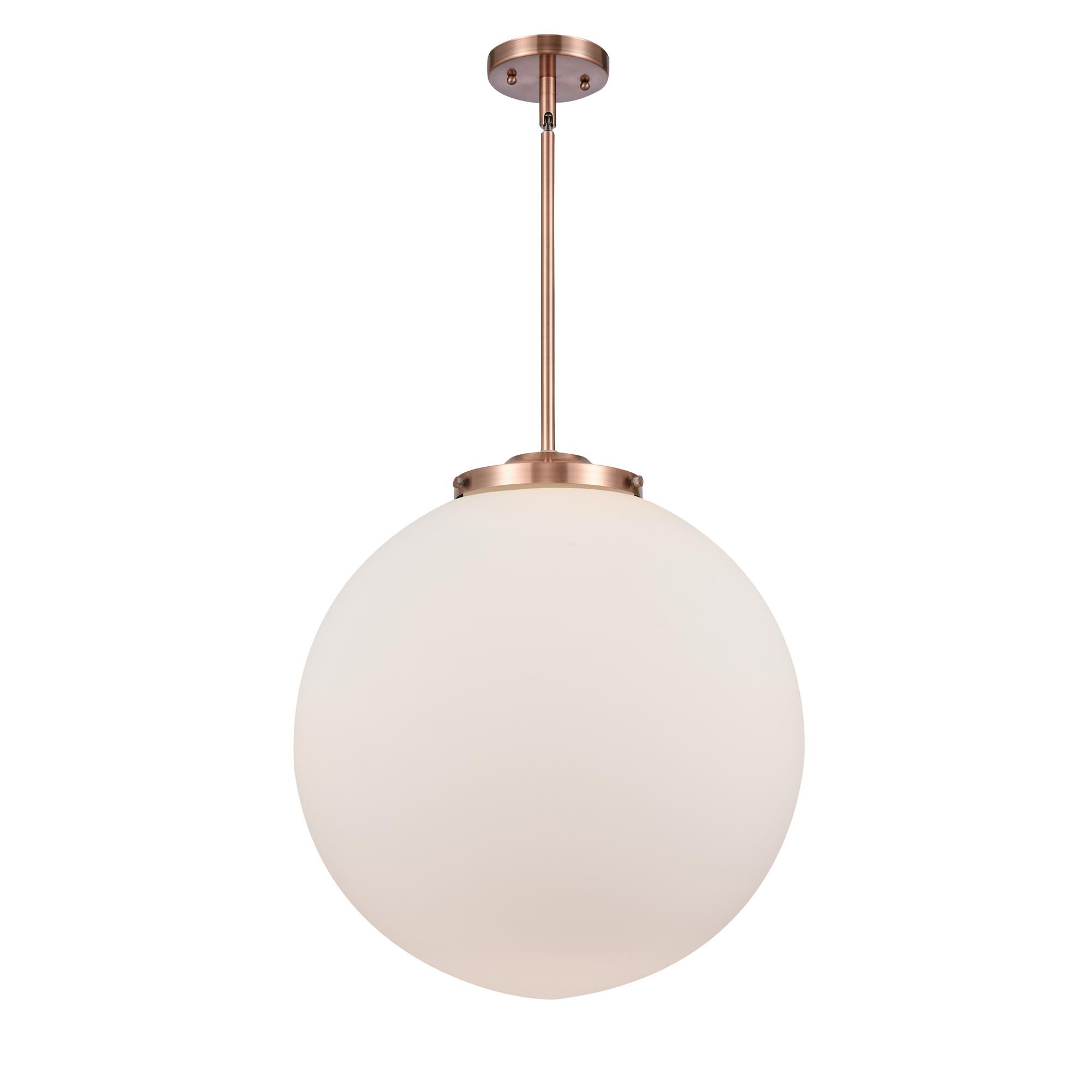 Shown in Antique Copper finish and Matte White Cased Beacon glass