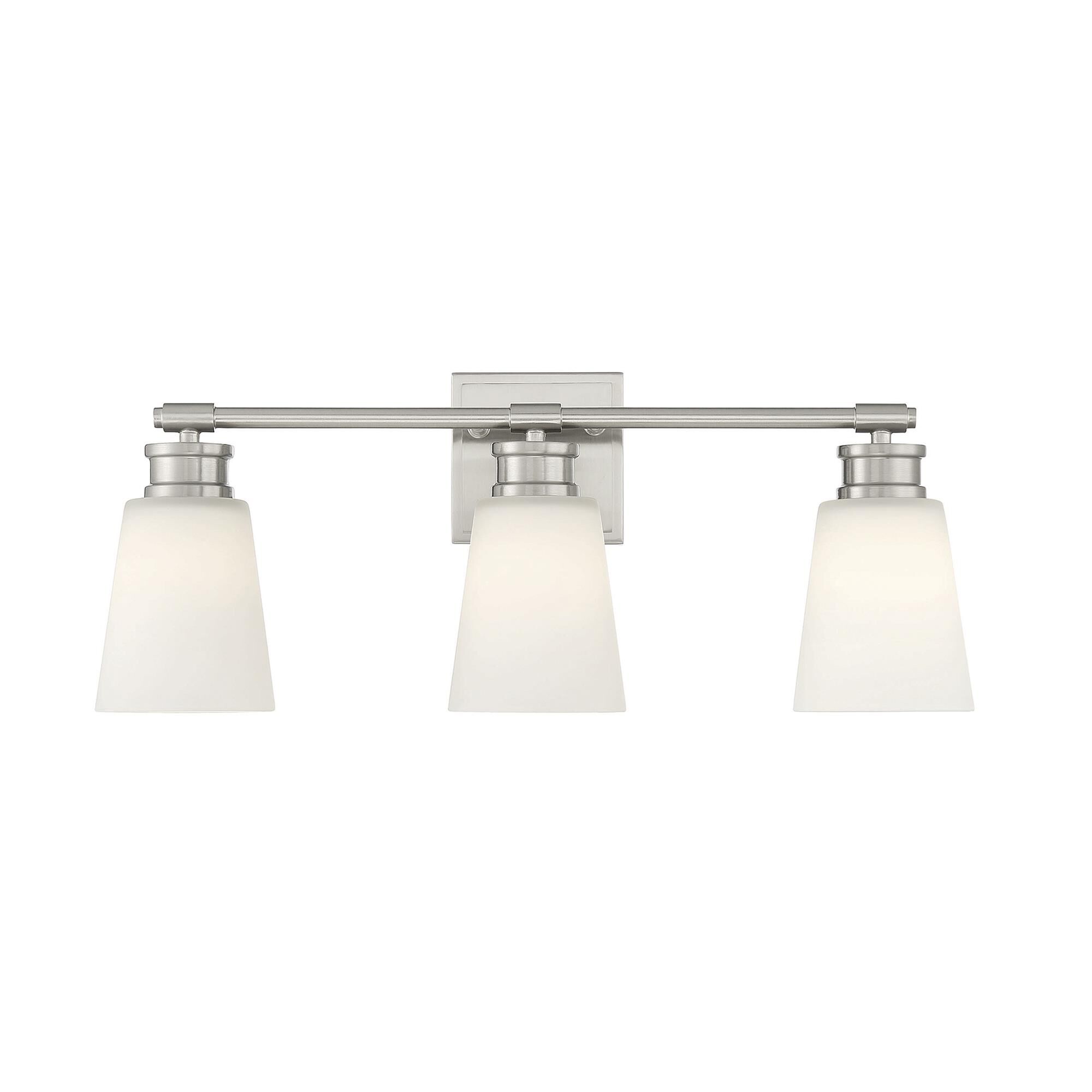 Shown in Brushed Nickel finish and Milk glass