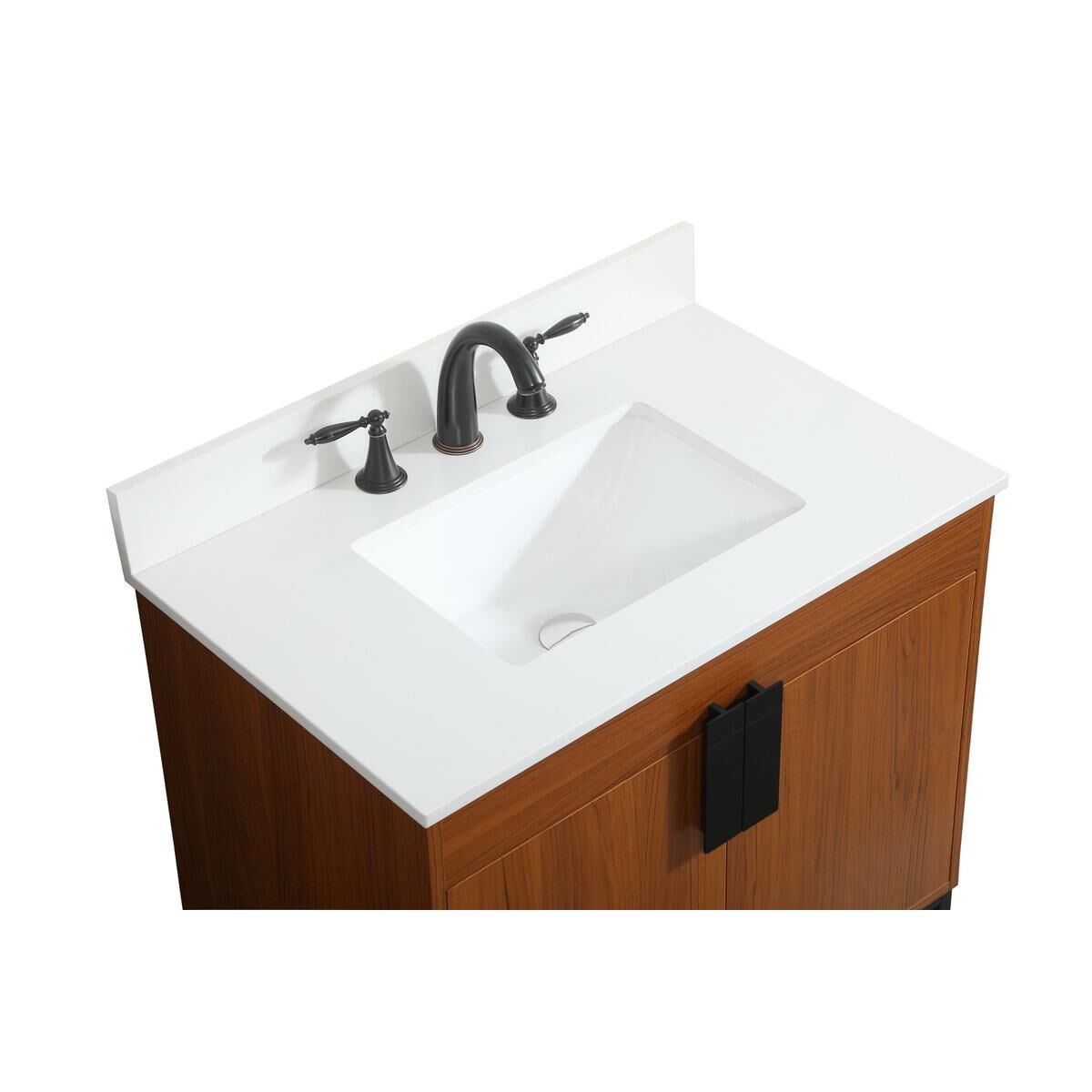 Shown in Teak finish and With Backsplash accent