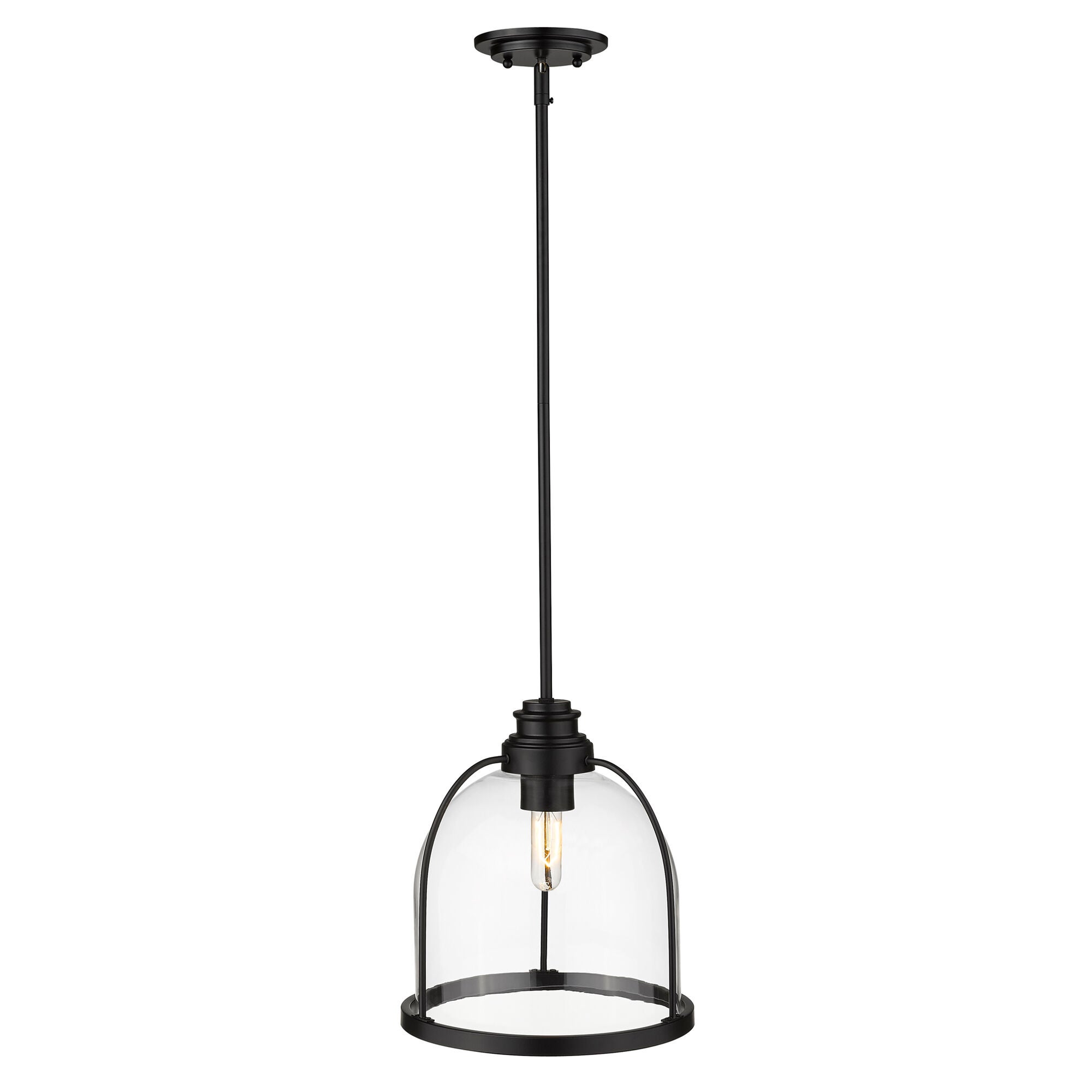 Shown in Matte Black finish and Clear glass and Clear, Dome Shaped Glass Globe shade