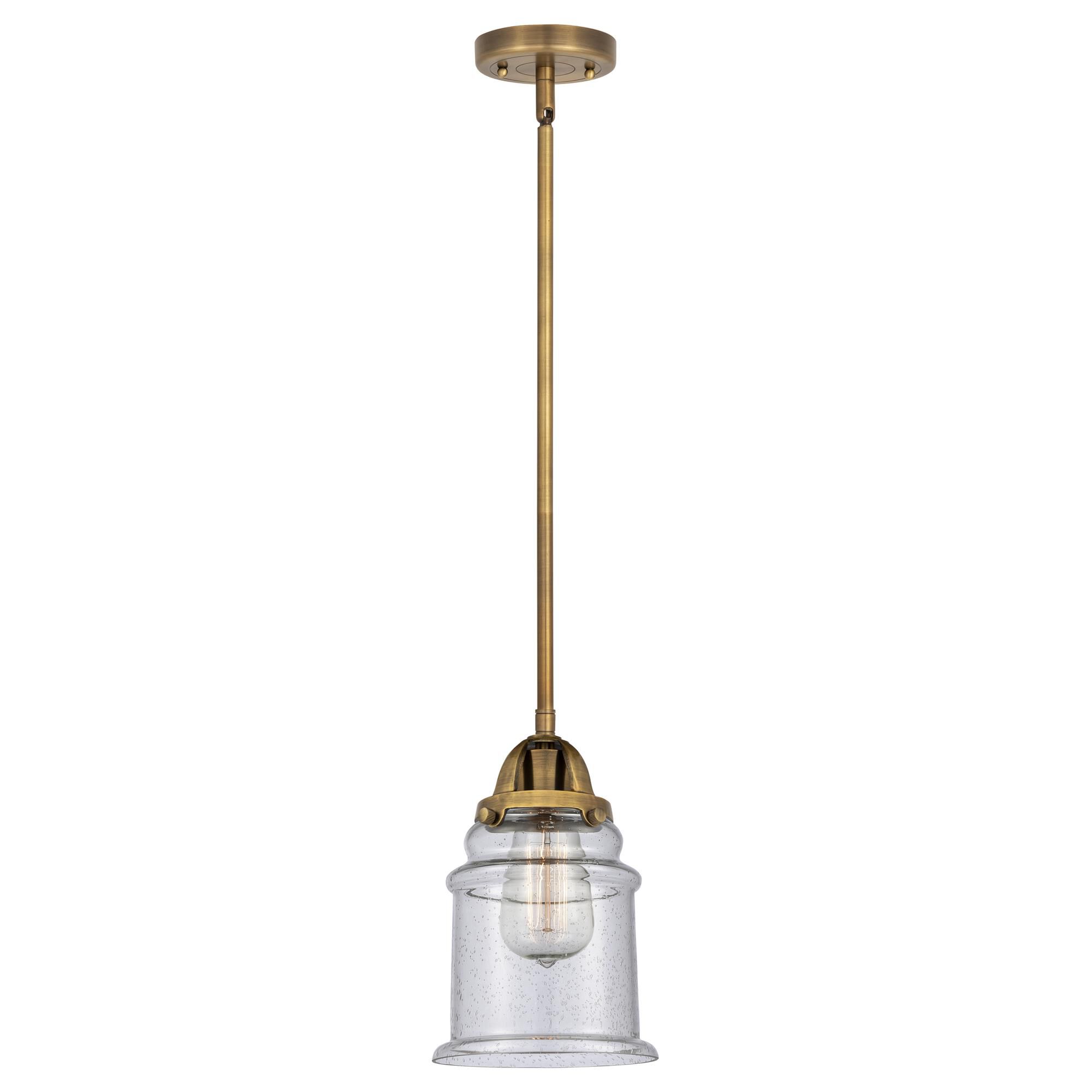 Shown in Brushed Brass finish and Seedy glass