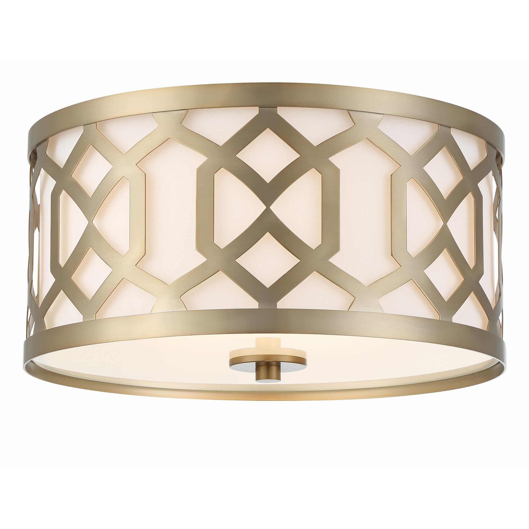 Shown in Aged Brass finish and White Linen glass and White Linen shade
