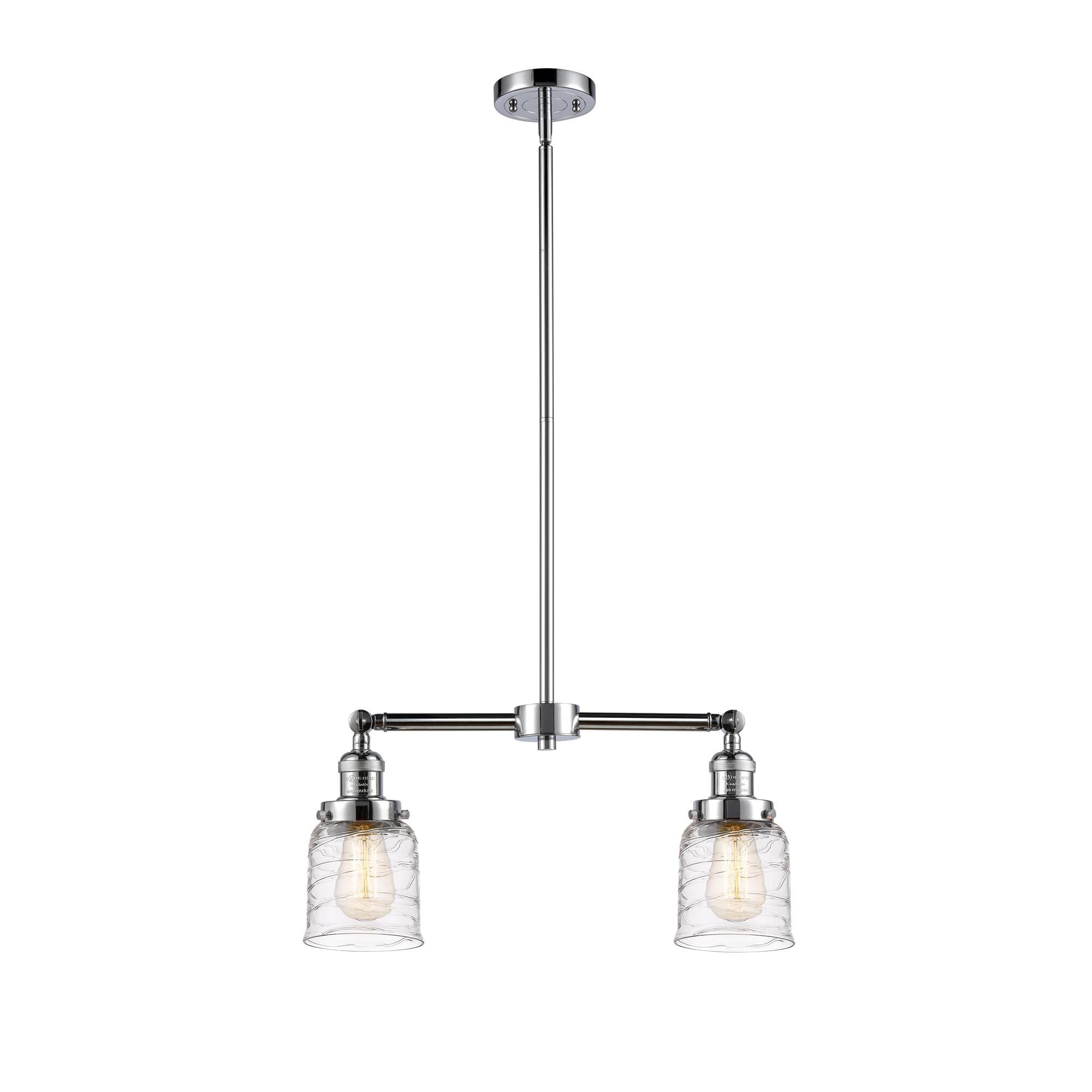 Shown in Polished Chrome finish and Clear Deco Swirl Small Bell glass