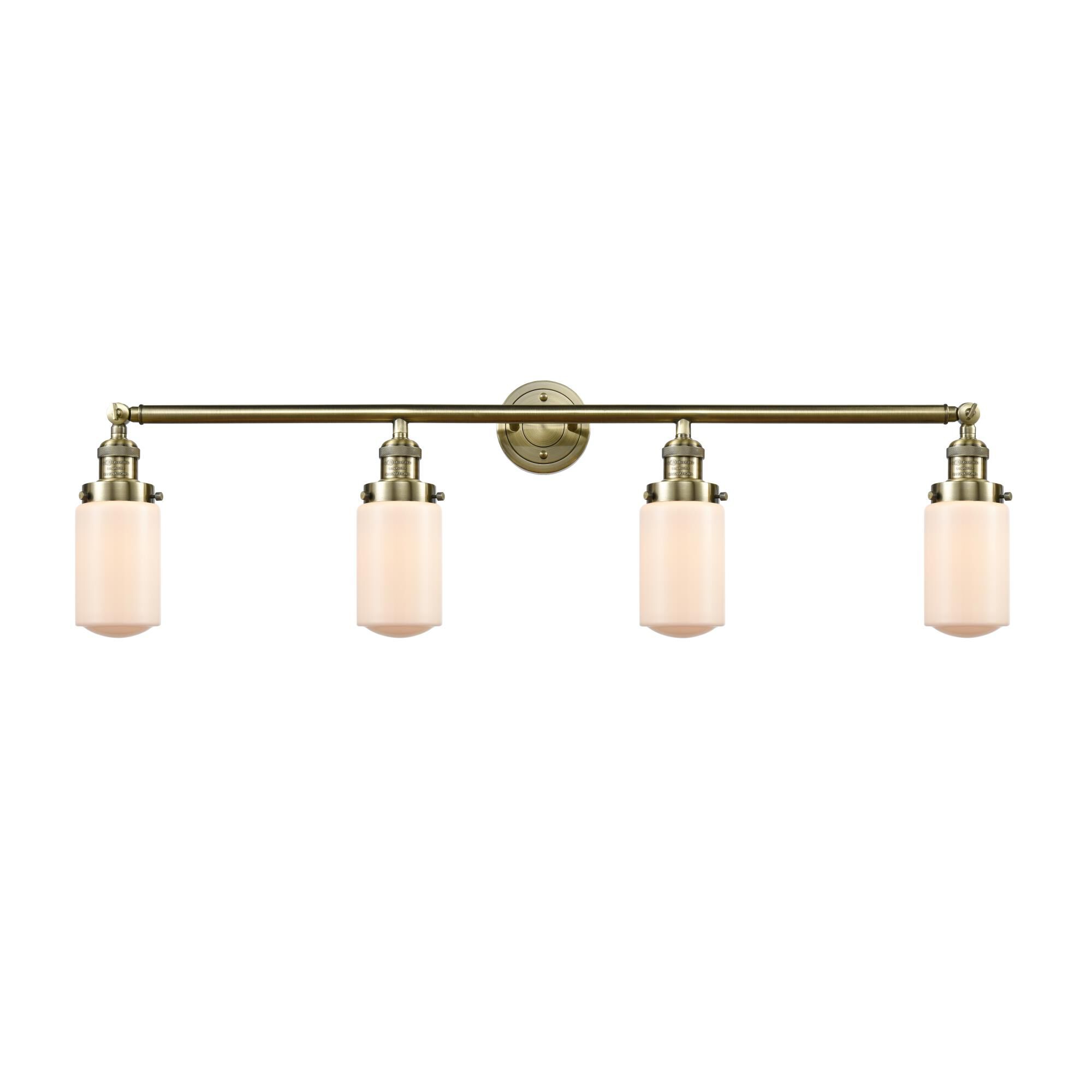 Shown in Antique Brass finish and Matte White Cased Dover glass