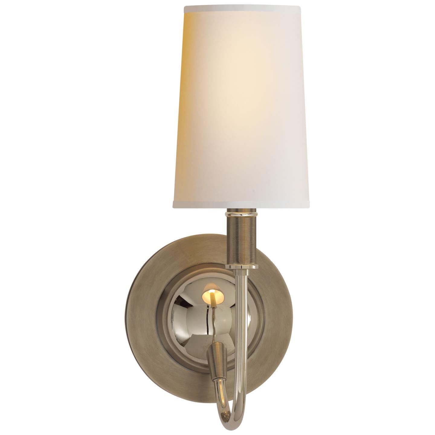 Shown in Antique Nickel With Polished Nickel finish and Natural Paper shade