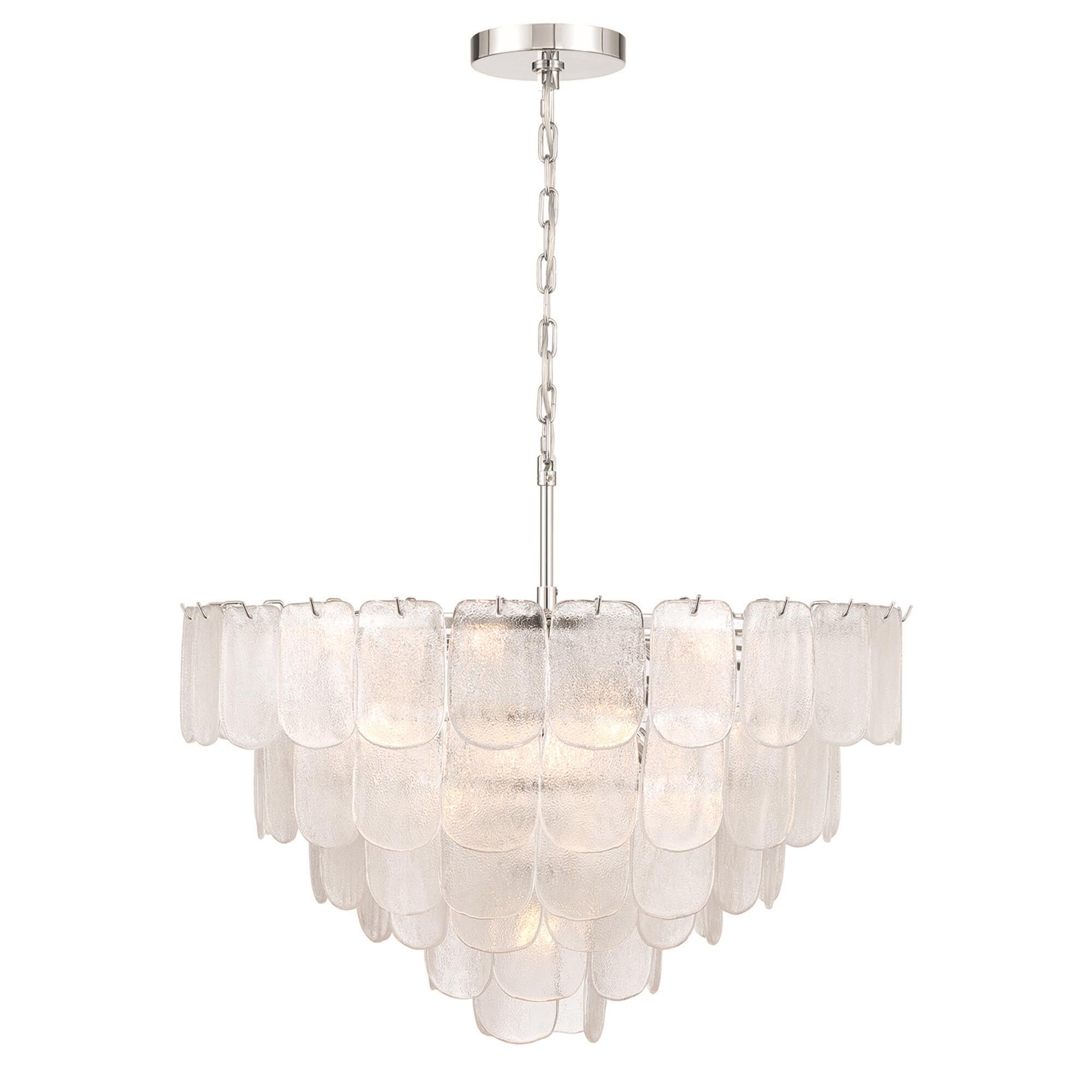 Shown in Polished Nickel and Crystalline finish and Piastra glass