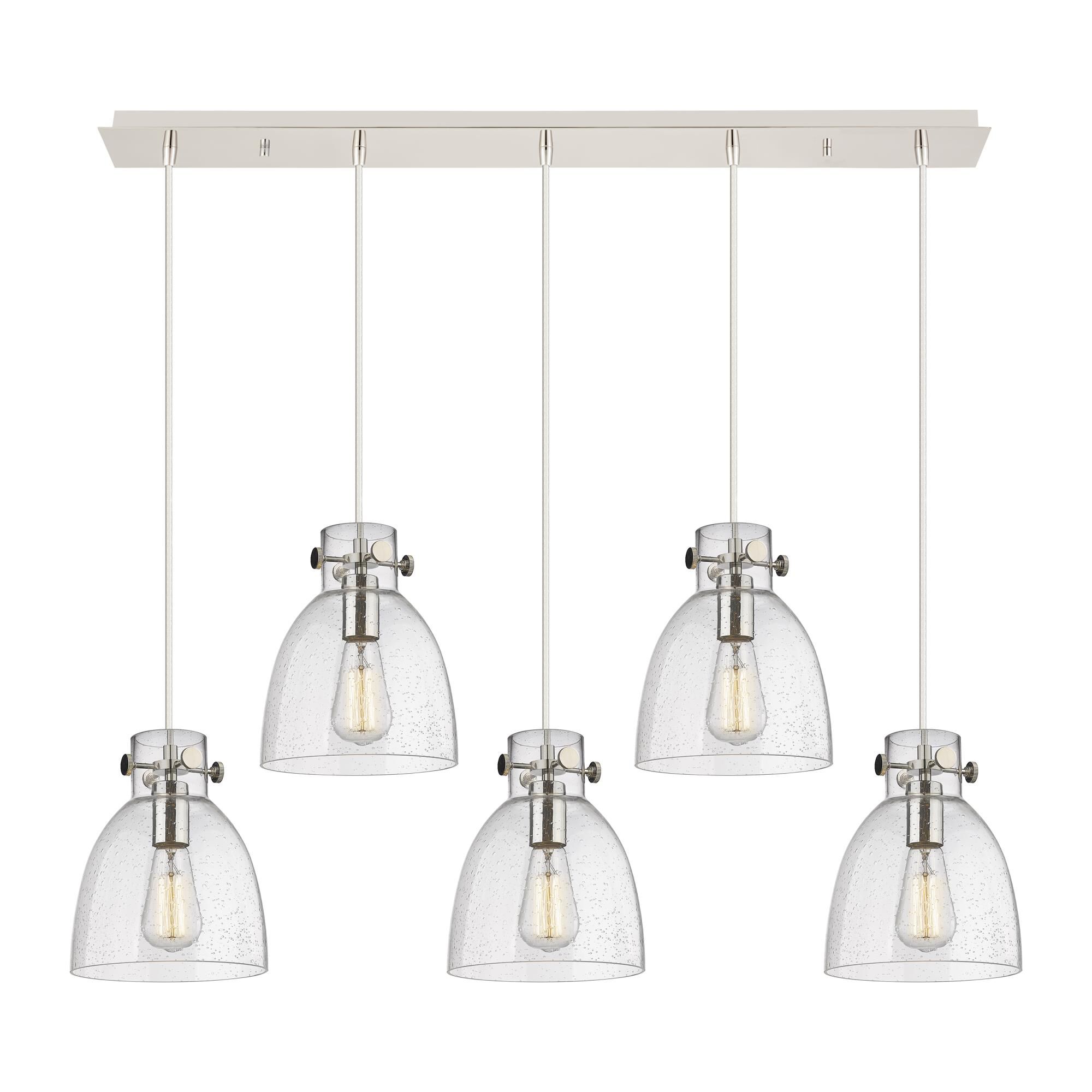 Shown in Polished Nickel finish and Seedy glass and Seedy Glass shade