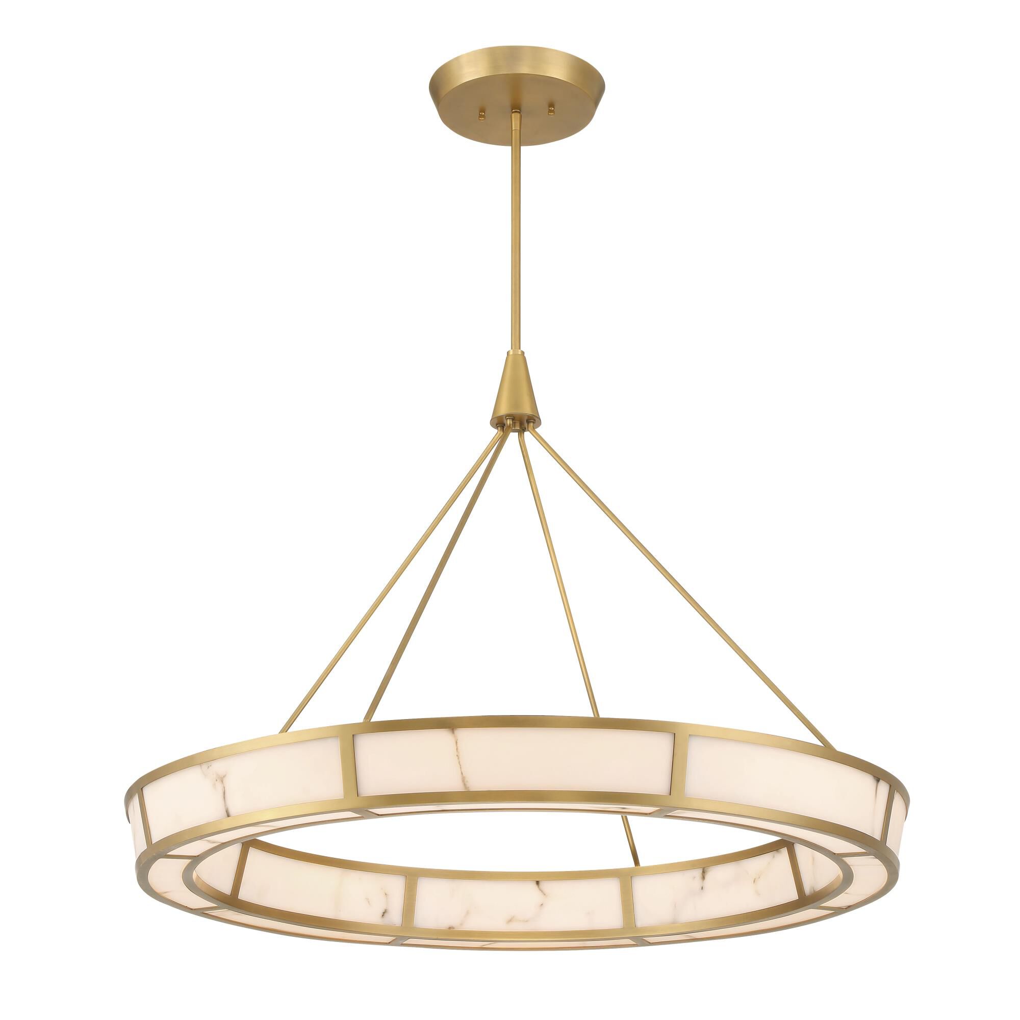 Shown in Legacy Brass finish and White glass and Faux Alabaster shade