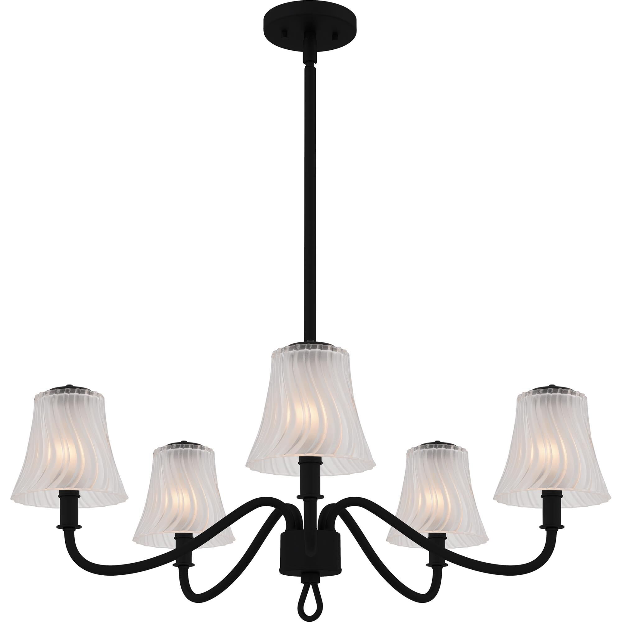 Shown in Matte Black finish and Clear Outside Sandblasted Inside Swirl Glass shade