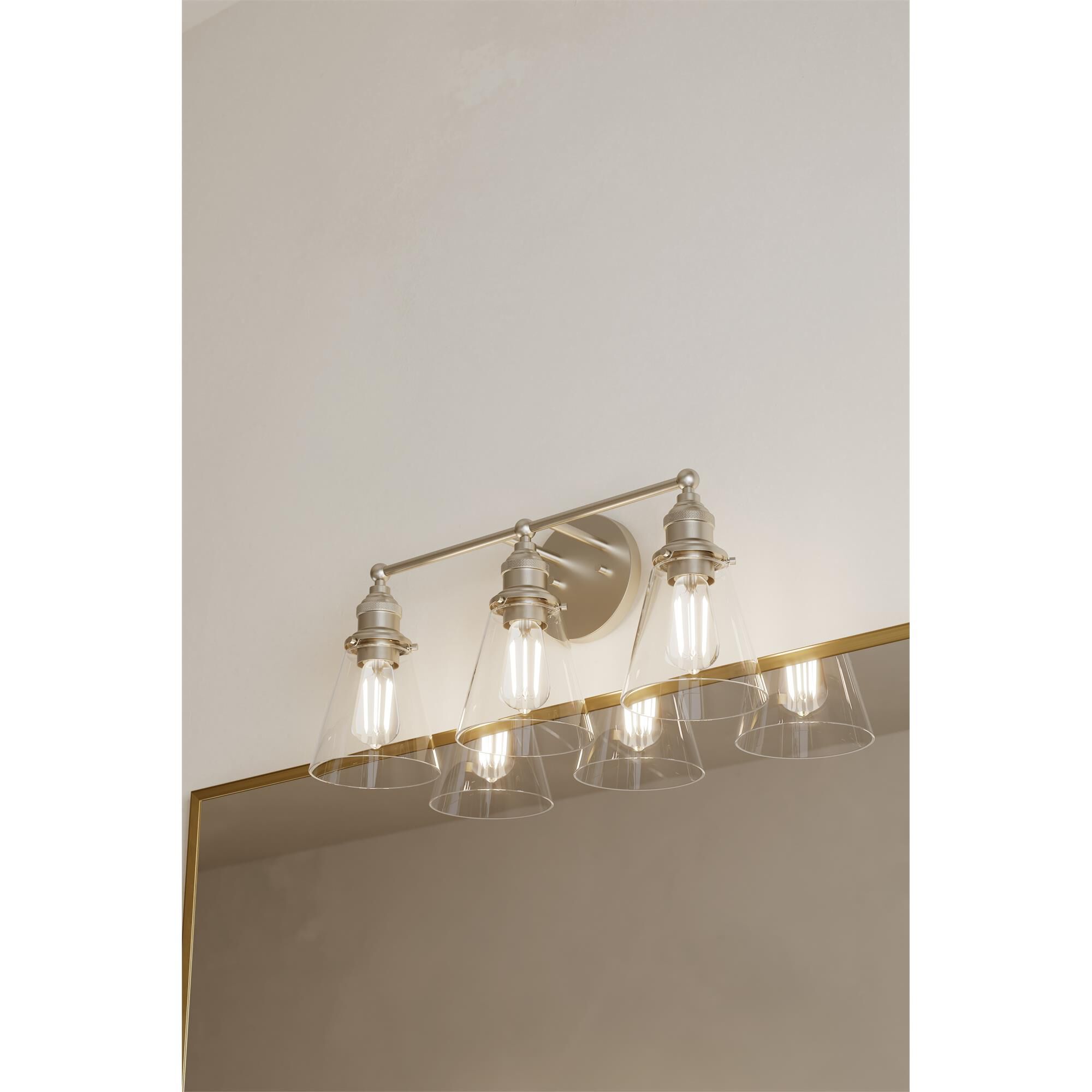 Shown in Brushed Nickel finish and Clear glass