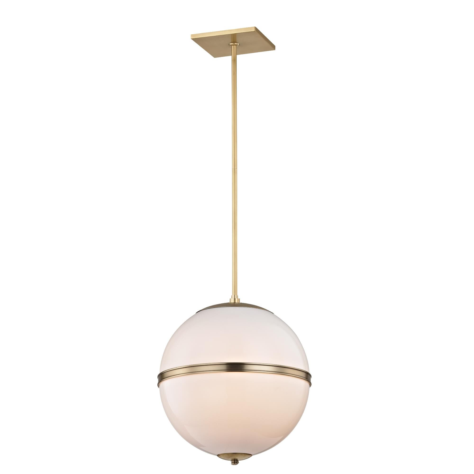 Shown in Aged Brass finish and Glass glass and White shade