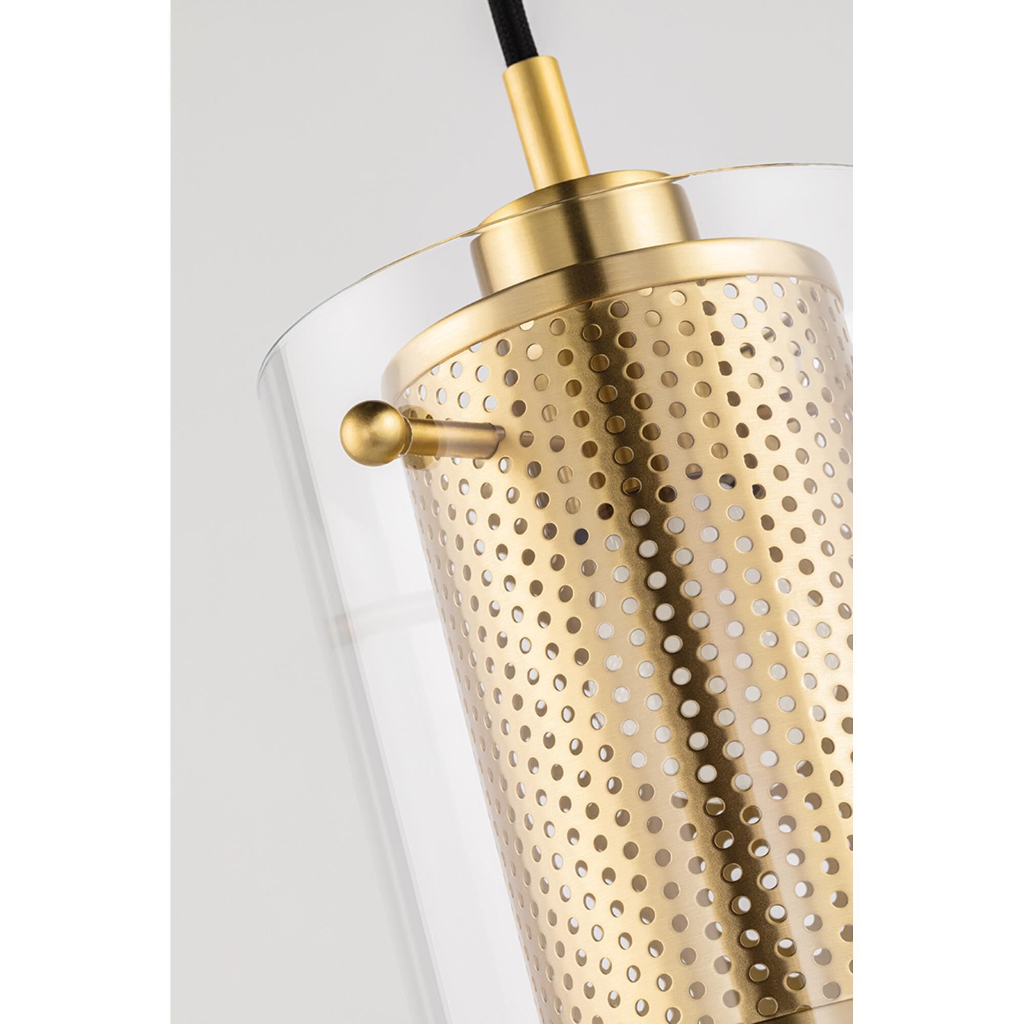 Shown in Aged Brass finish and Clear glass and Aged Brass Metal shade