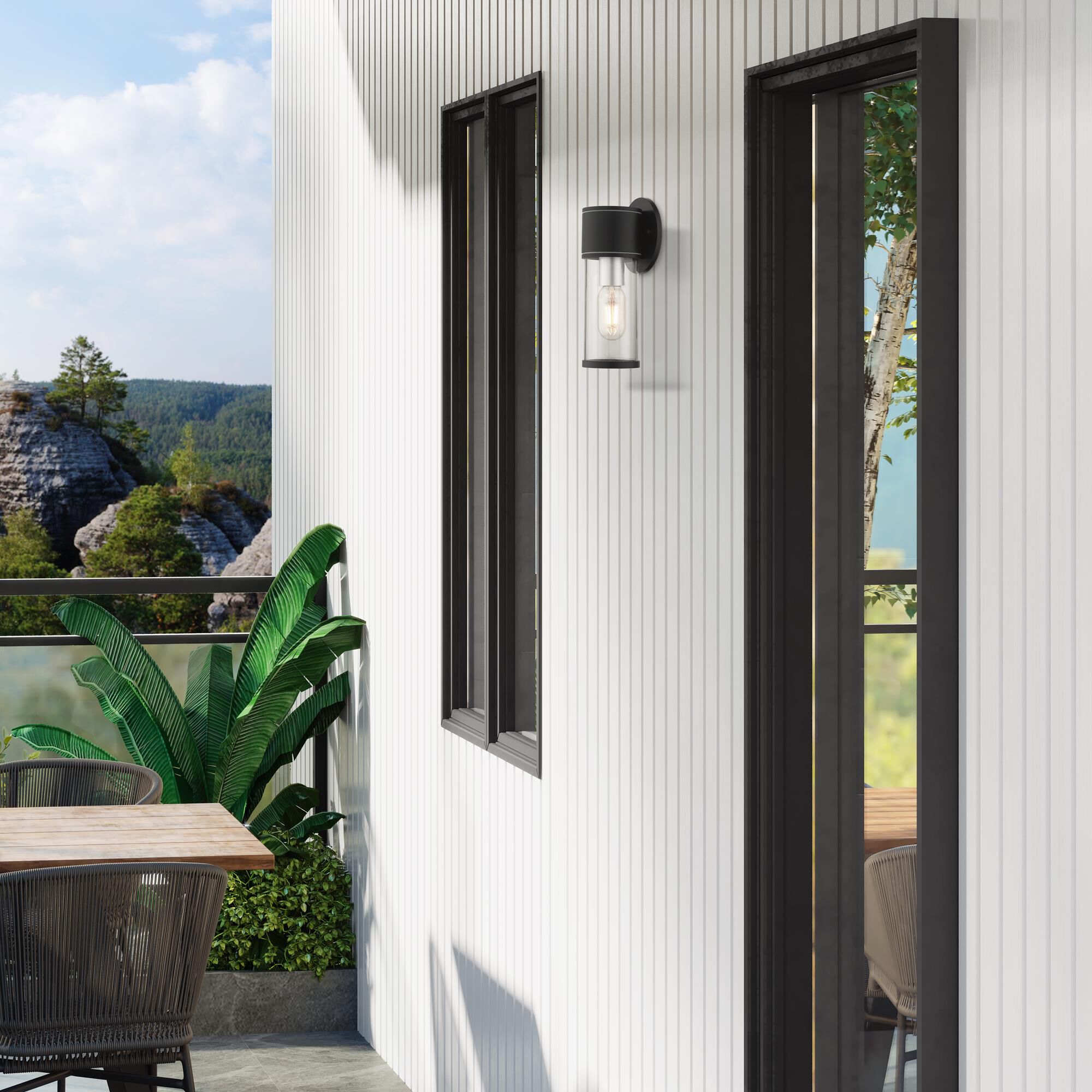 Shown in Textured Black With Antique Silver Accents finish and Clear glass