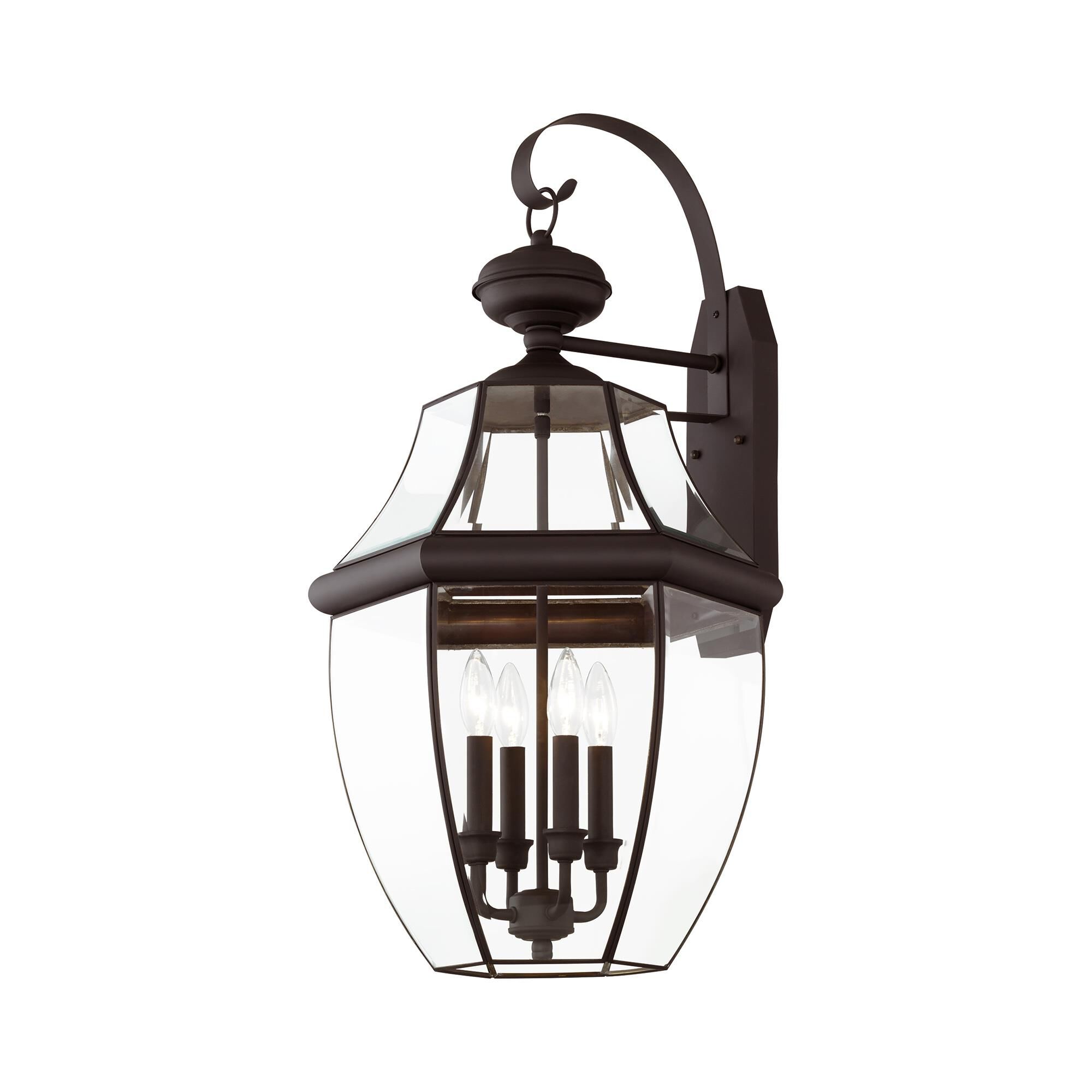 Shown in Bronze finish and Clear Beveled glass