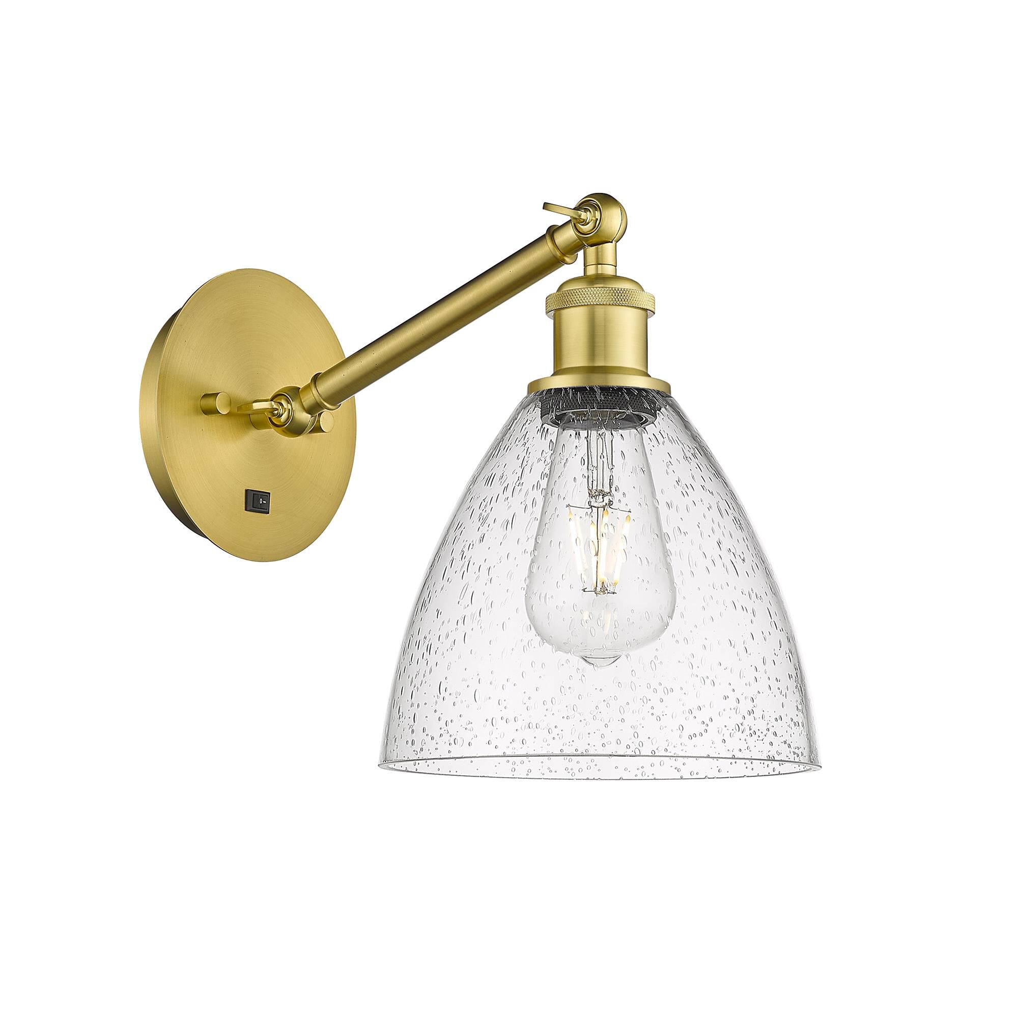 Shown in Satin Gold finish and Seedy Ballston Dome glass