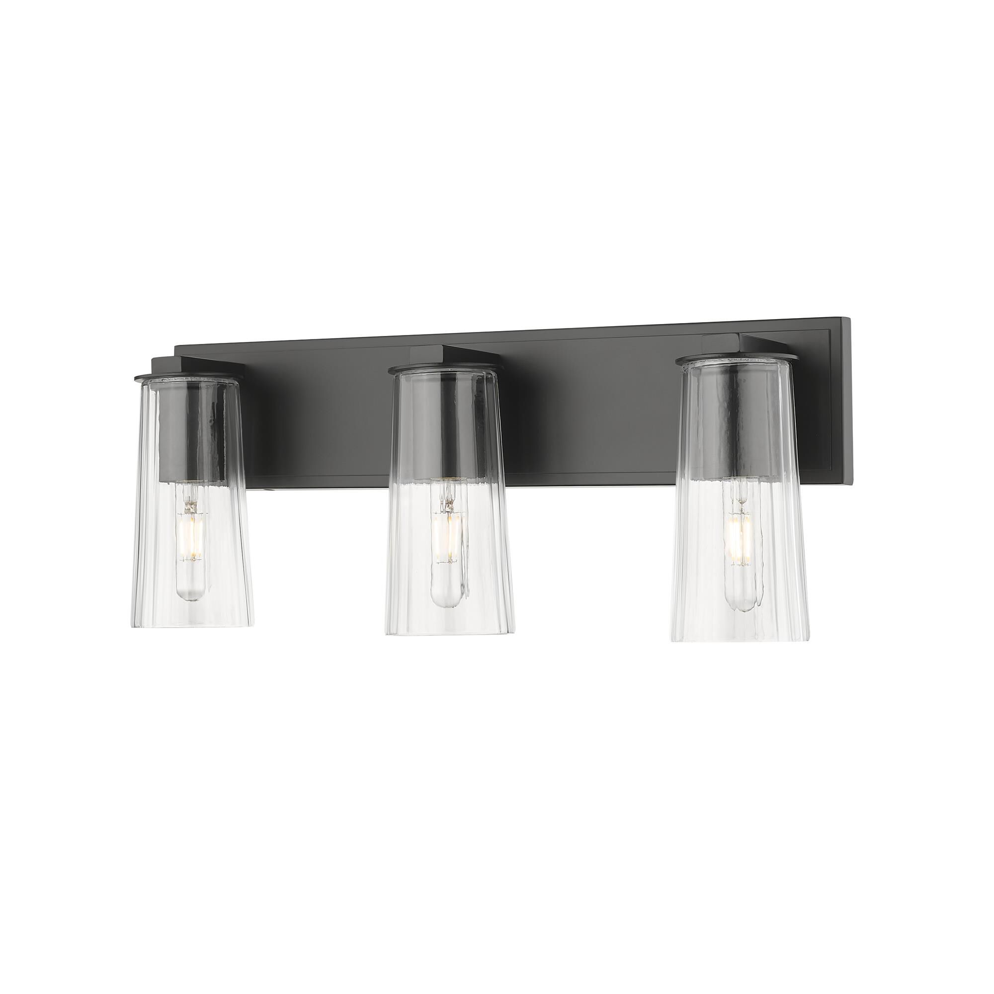 Shown in Matte Black finish and Clear glass and Clear shade