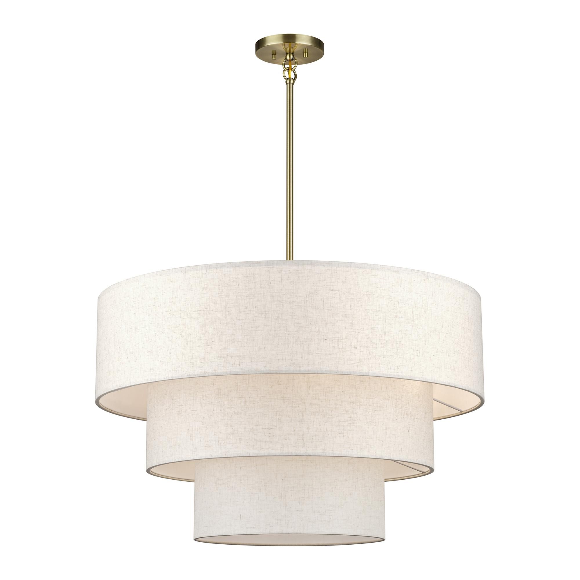 Shown in Antique Brass finish and Hand Crafted Oatmeal Color Fabric with White Color Inside shade
