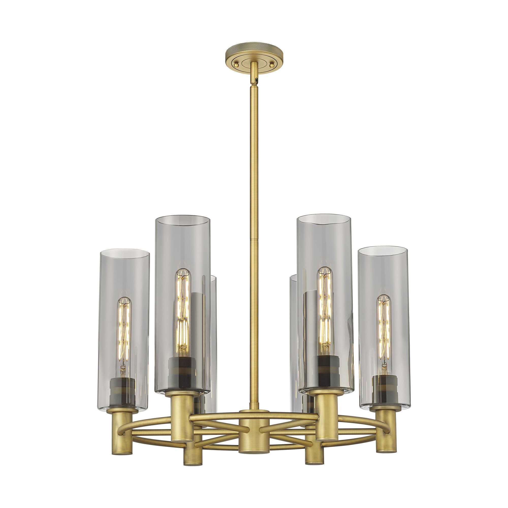 Shown in Brushed Brass finish and Plated Smoke glass
