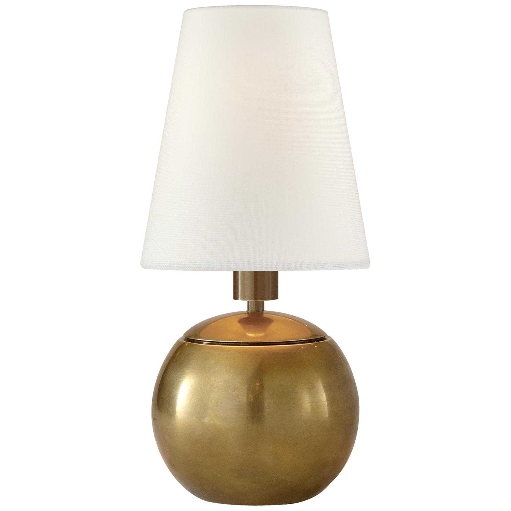 Shown in Hand-Rubbed Antique Brass finish and Linen shade