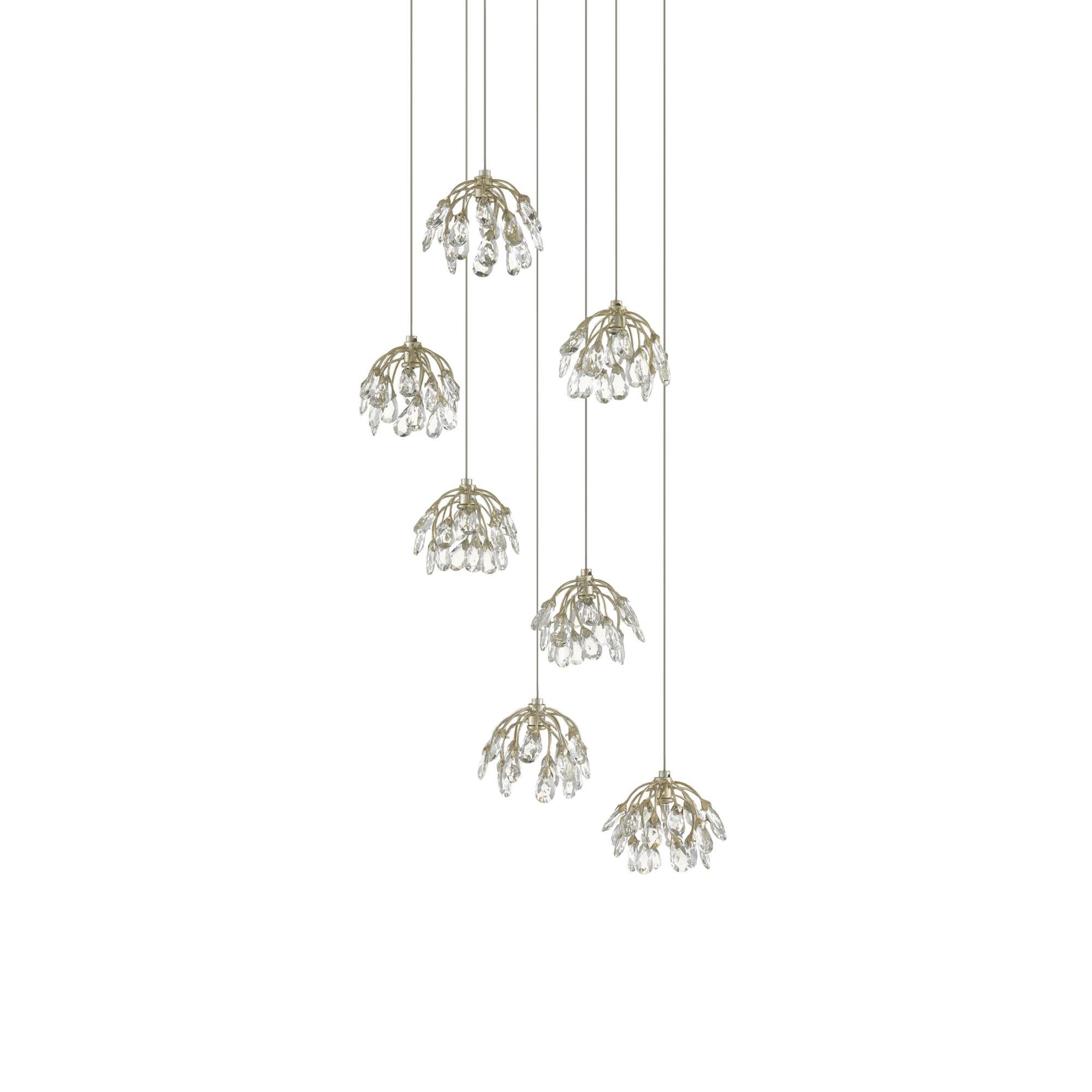 Shown in Painted Silver/Contemporary Silver Leaf finish and Crystal/Wrought Iron shade