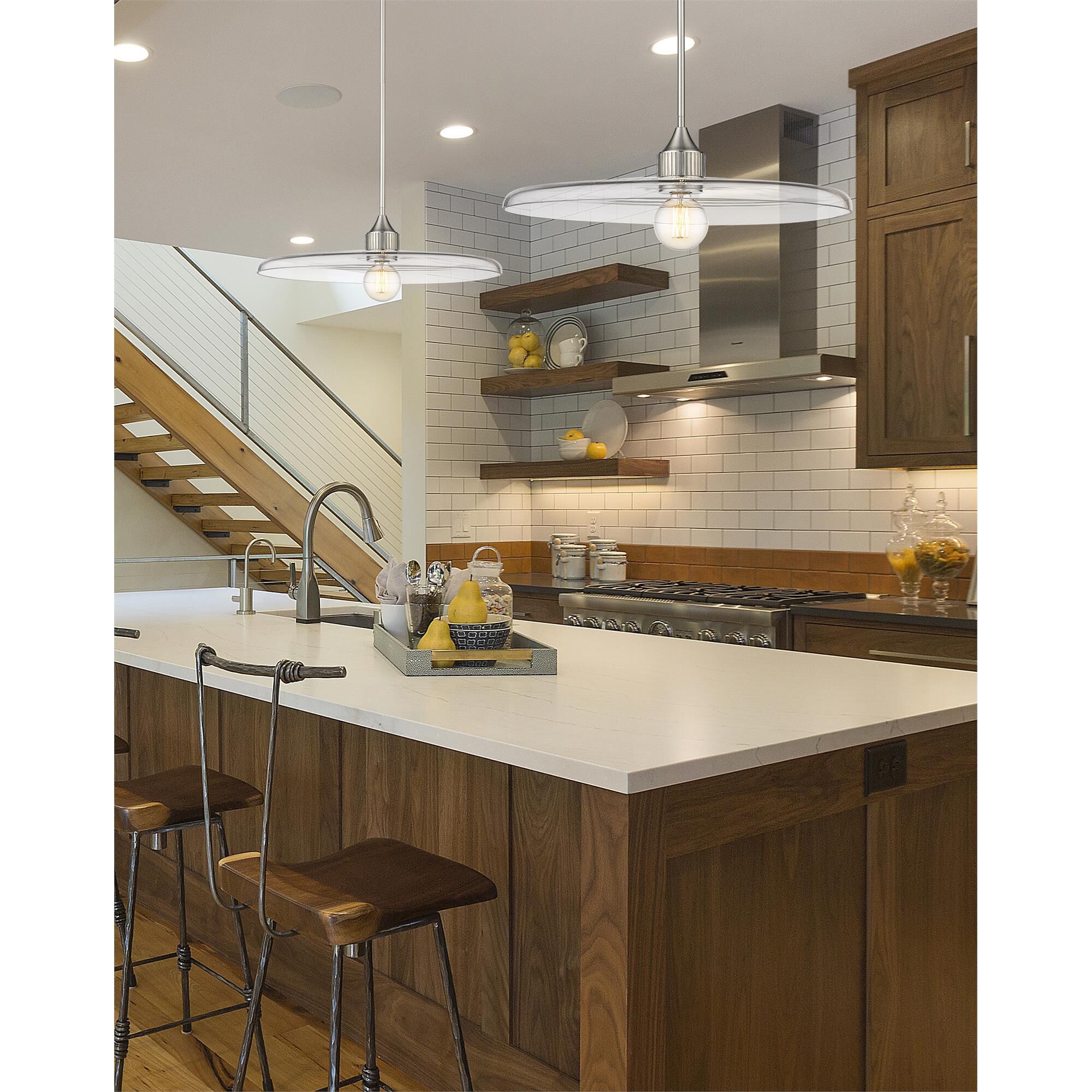 Shown in Brushed Nickel finish and Clear glass
