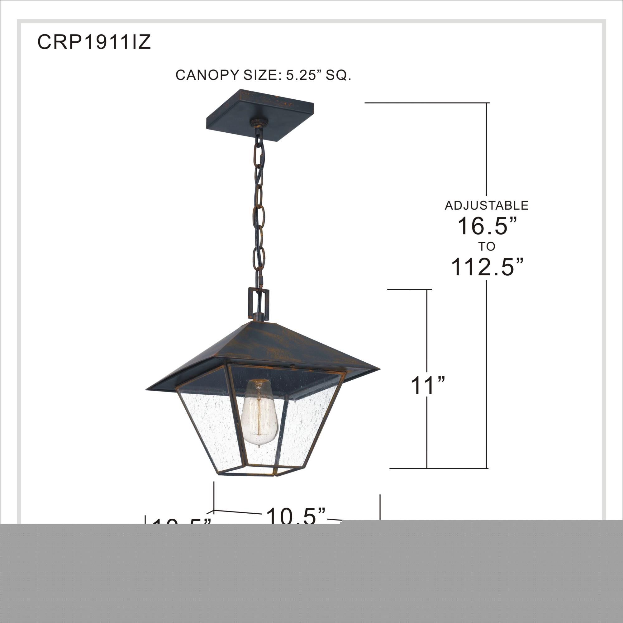 Shown in Industrial Bronze finish and Clear Seeded Glass shade