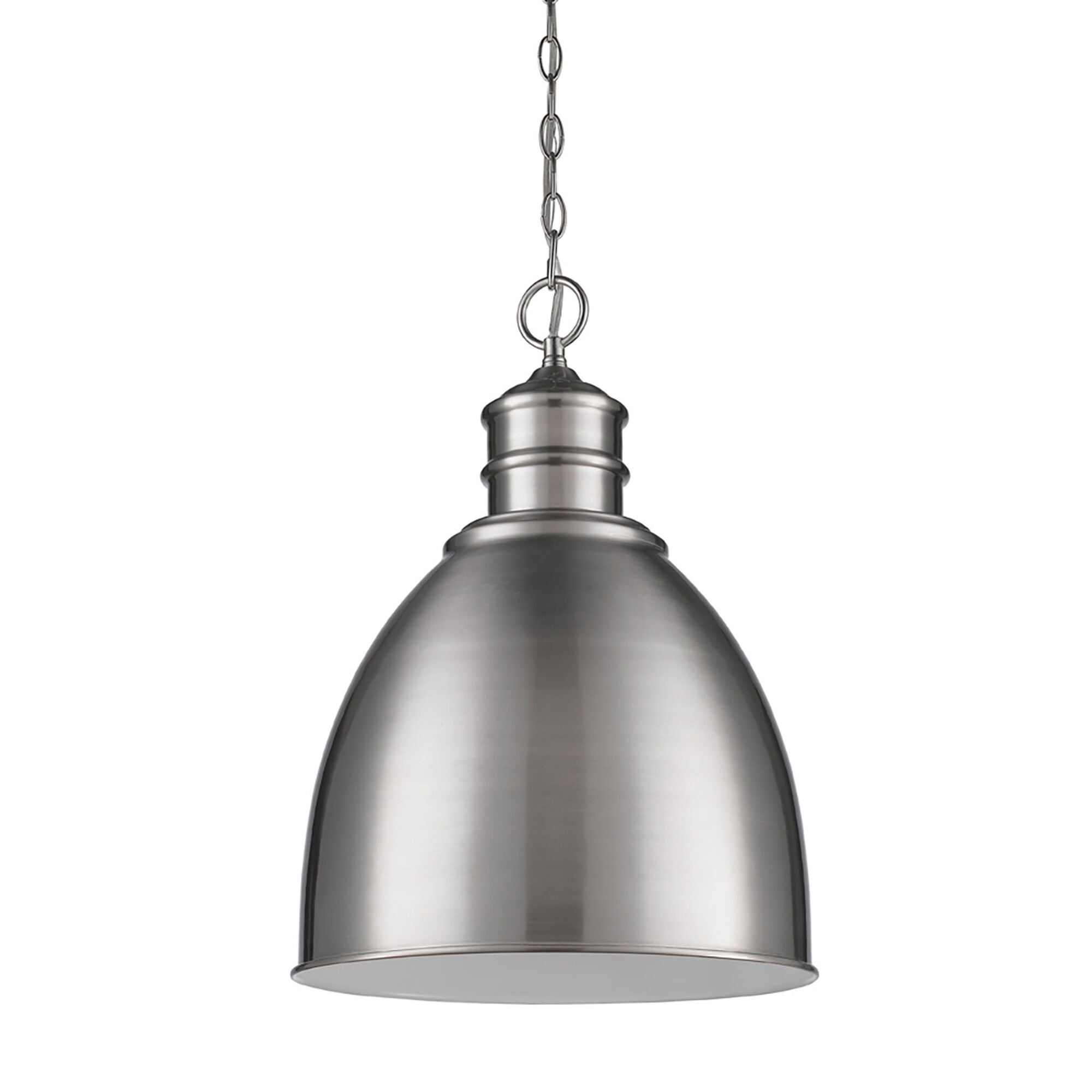 Shown in Satin Nickel finish and Satin Nickel glass and Satin Nickel Dome Shaped Metal shade