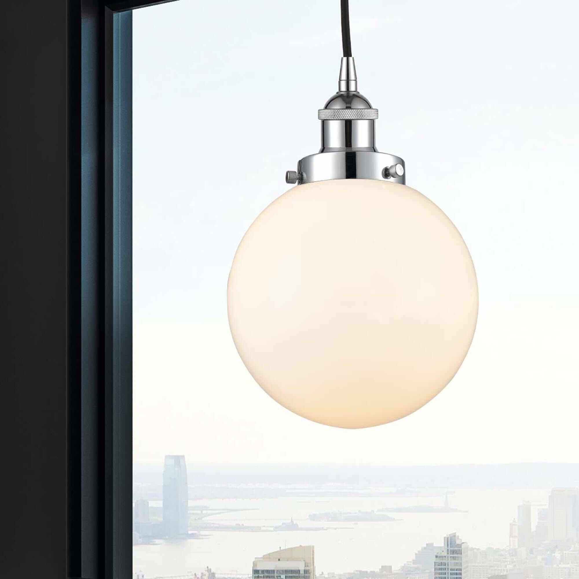 Shown in Polished Chrome finish and Matte White Cased Beacon glass