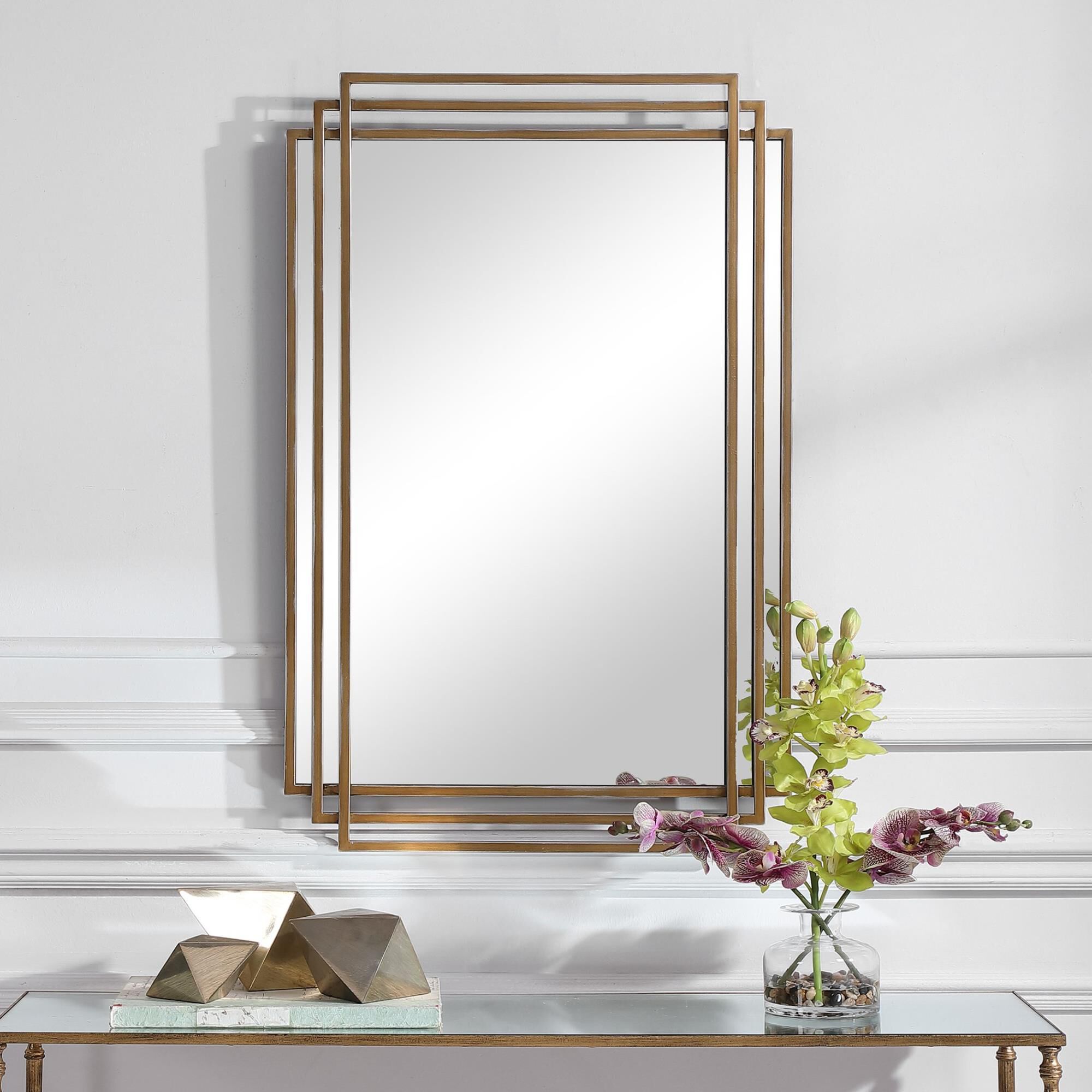美品　UTTERMOSTアターマスト社製Gold Mirror大型鏡 Uttermost Amherst Brushed Gold Mirror Decorative Mirrors | Capitol