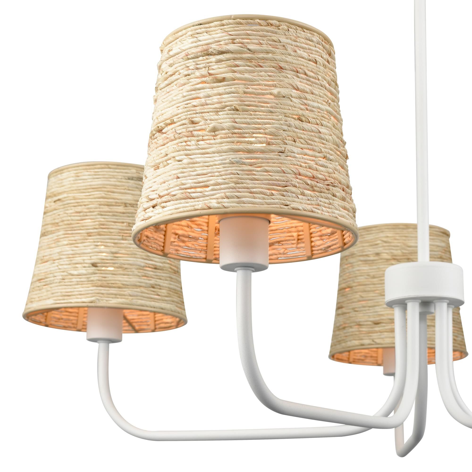 Shown in Textured White finish and Natural Abaca Rope Shade glass and Natural Abaca Rope shade