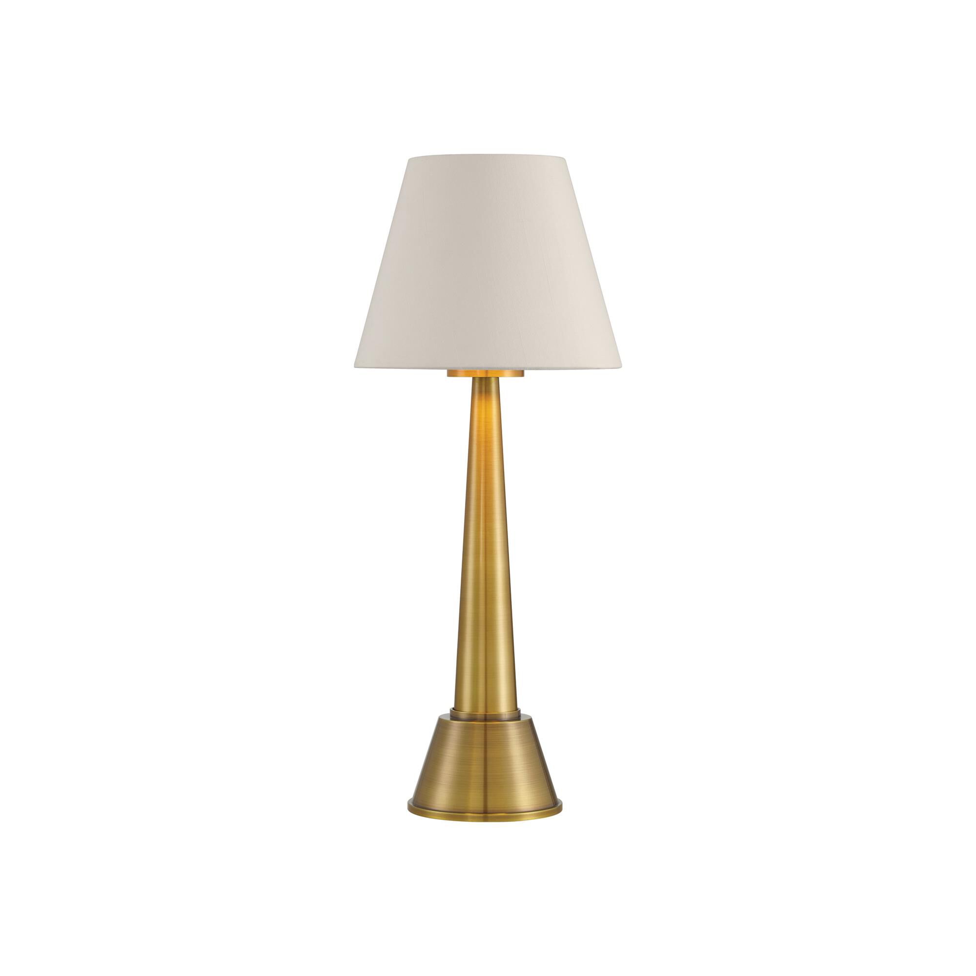 Shown in Brass finish and Off White Shantung shade