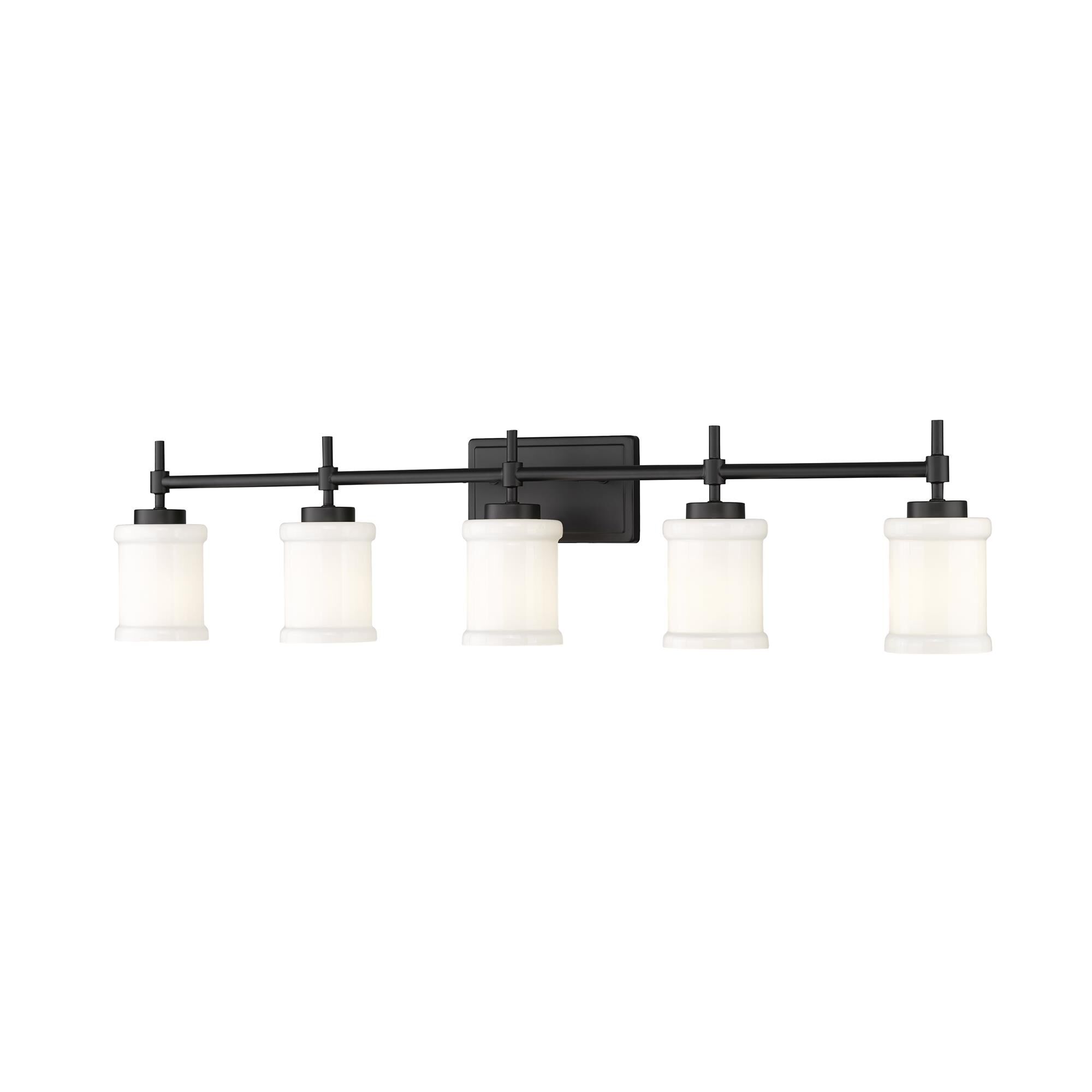 Shown in Matte Black finish and Gloss Opal glass and Gloss Opal shade