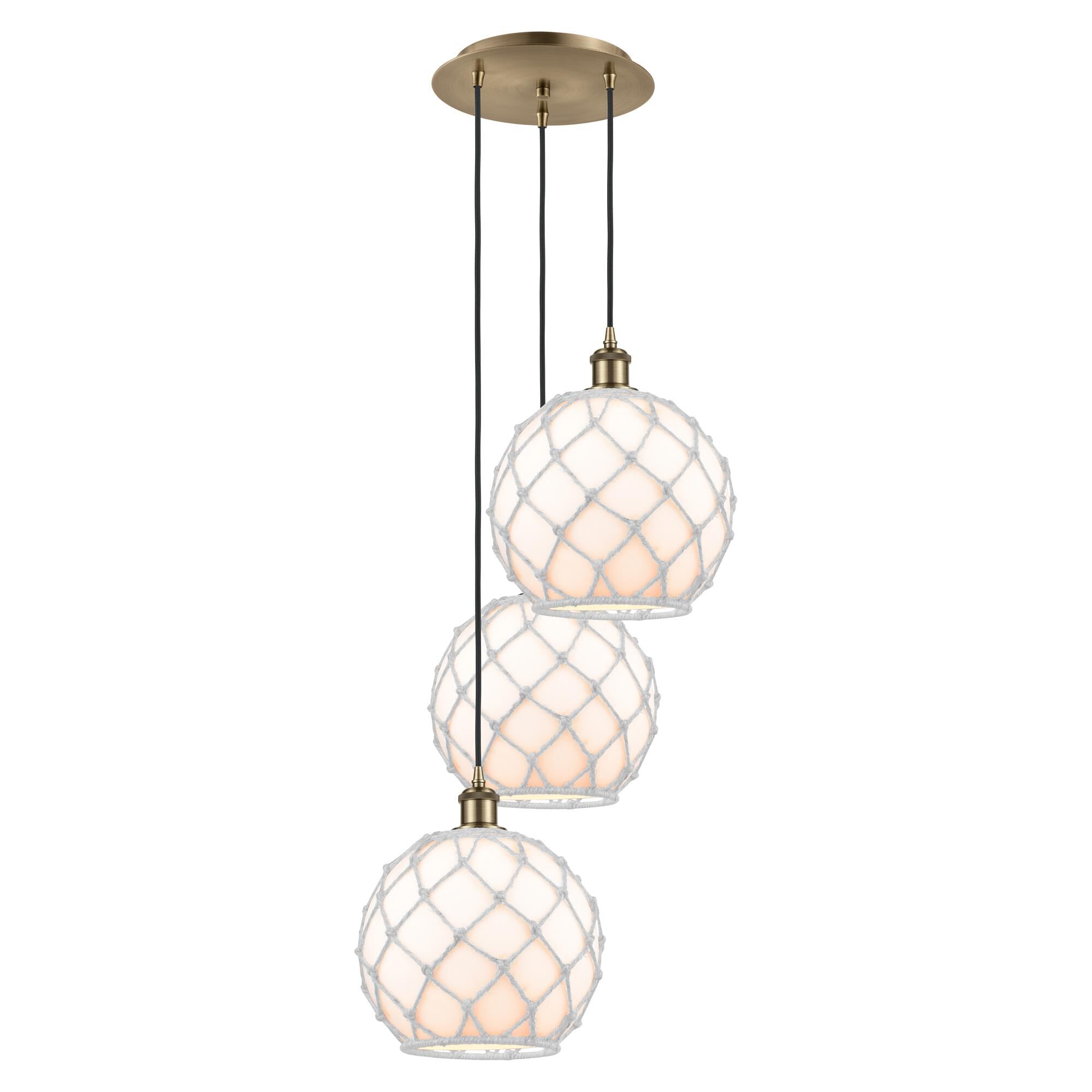 Shown in Antique Brass finish and White with White Rope glass