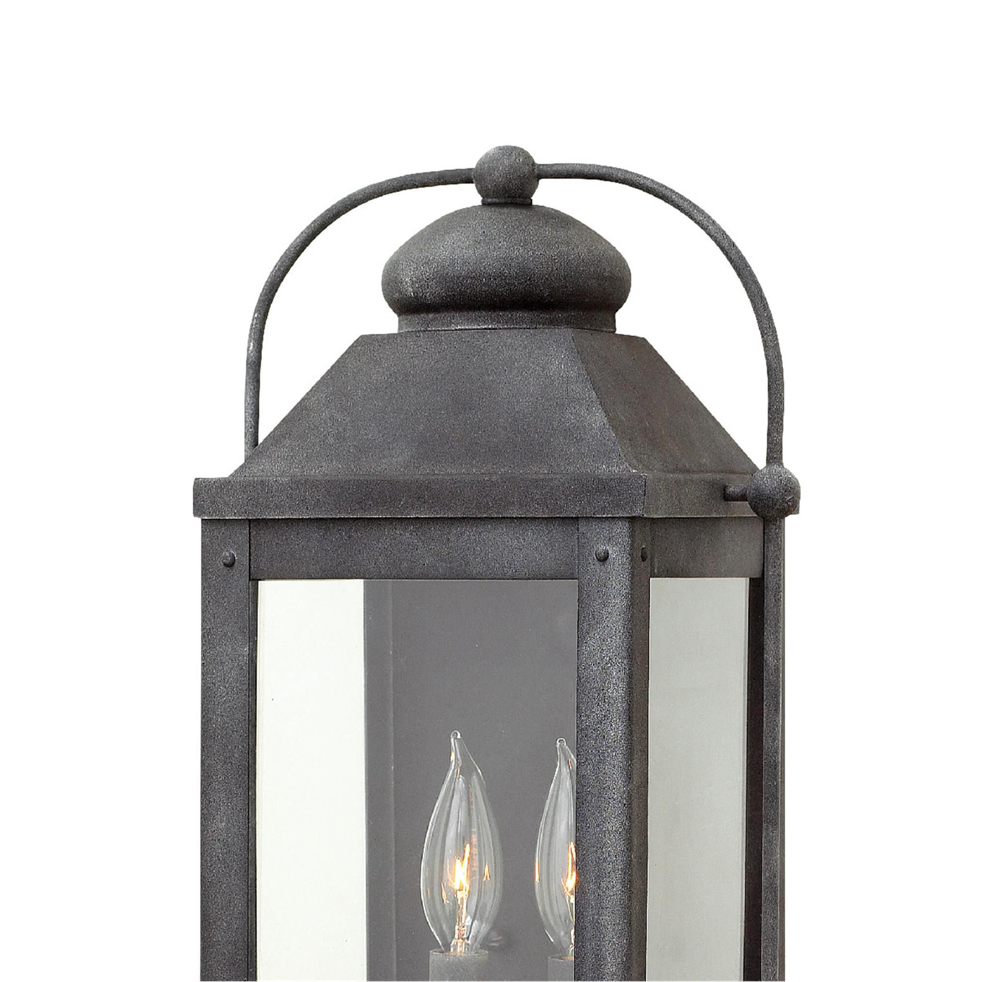 Shown in Aged Zinc finish and Clear glass